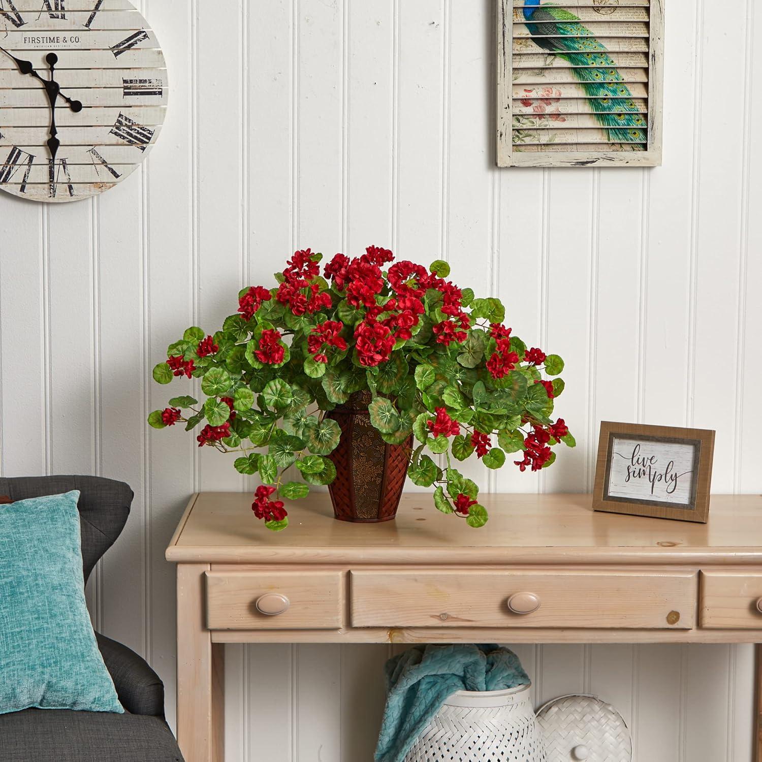 Nearly Natural Geranium with Decorative Planter