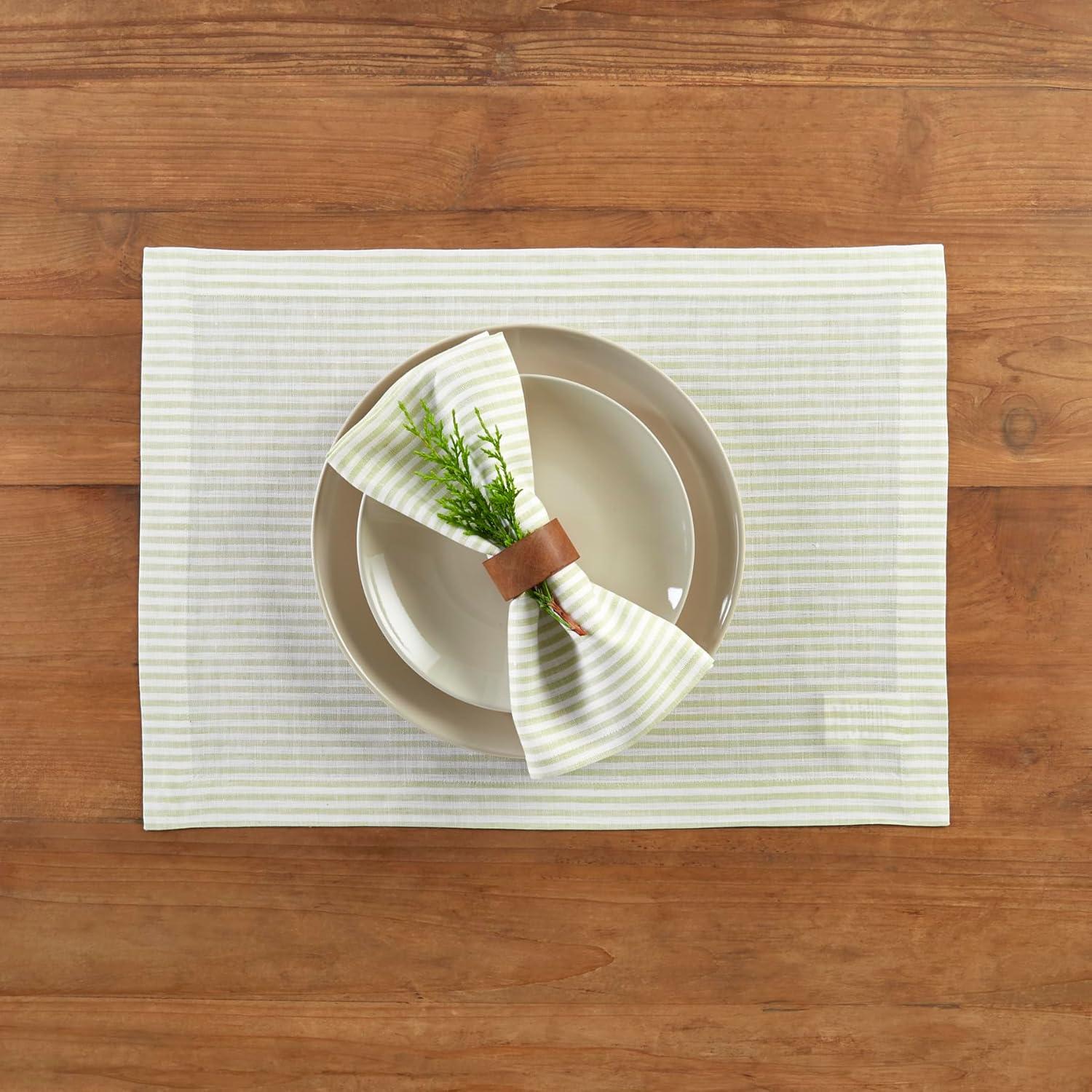 Solino Home Narrow Stripe - 100% Pure Linen Dinner Napkins (Set of 4)