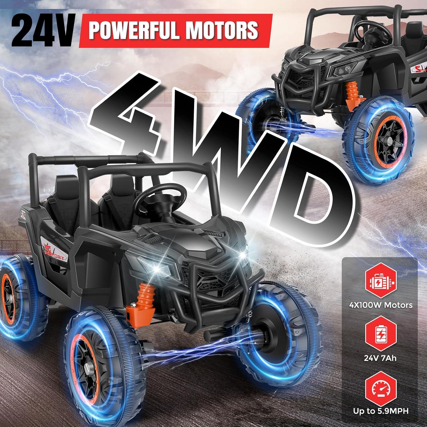 Black 24V Two-Seater Ride-On Car with Remote Control