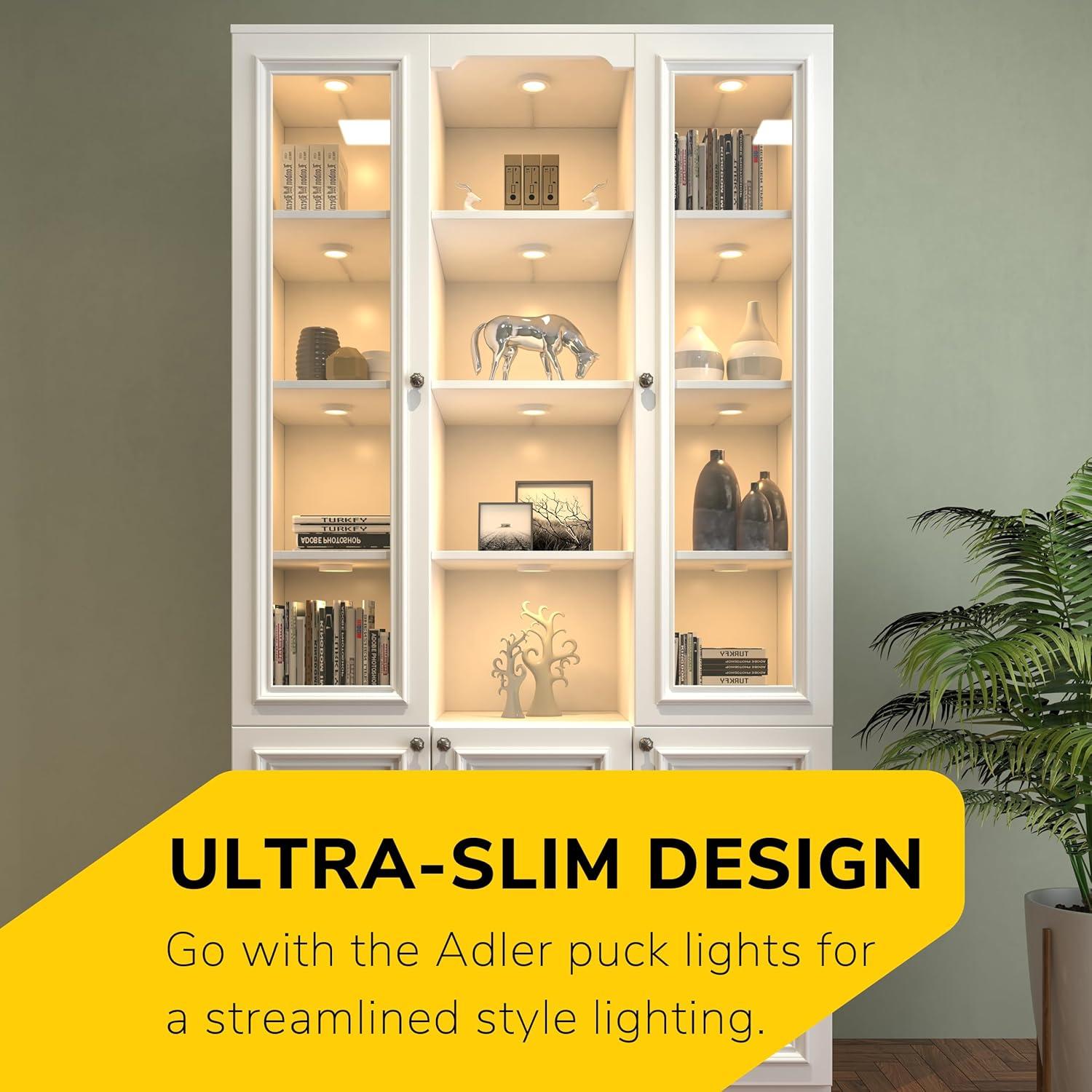 GETINLIGHT 2.75" Wide 3000K Dimmable LED Puck Lights Kit, Plug-in Installation with recessed or Surface Mounted, White Finished, Set of 3, IN-0102-3-WH