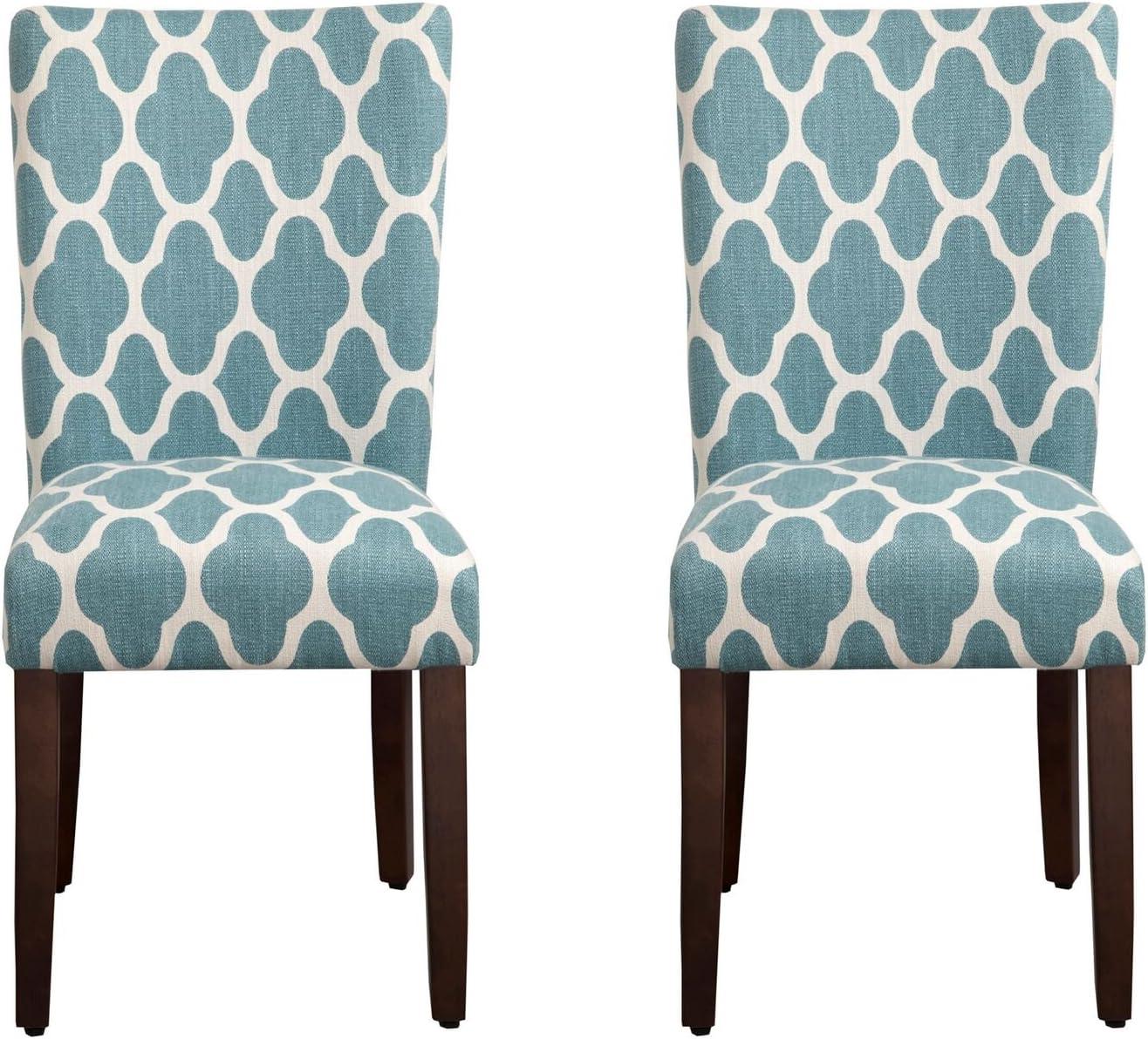 Teal and Cream Upholstered Parsons Side Chair Set with Wood Legs