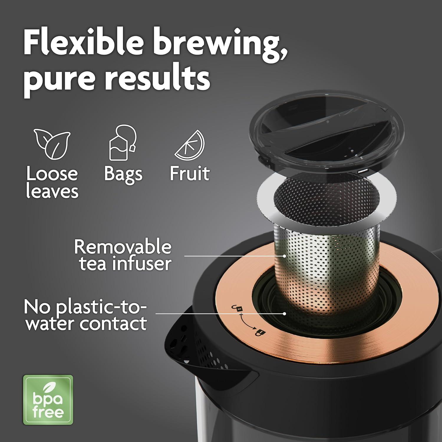 PENGFEI Viante Electric Kettle With Tea Infuser. Hot Tea Maker With Temperature Control And Automatic Shut Off. 1.5 Liter Capacity | Black Color