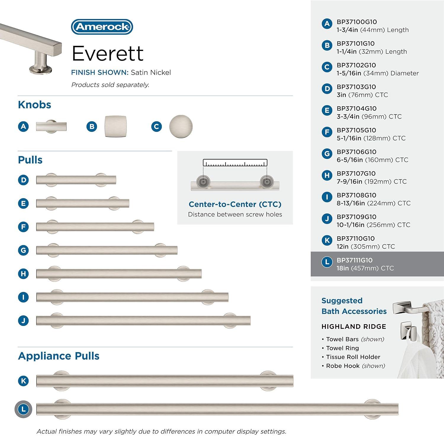 Amerock Everett 18 inch (457mm) Center-to-Center Satin Nickel Appliance Pull