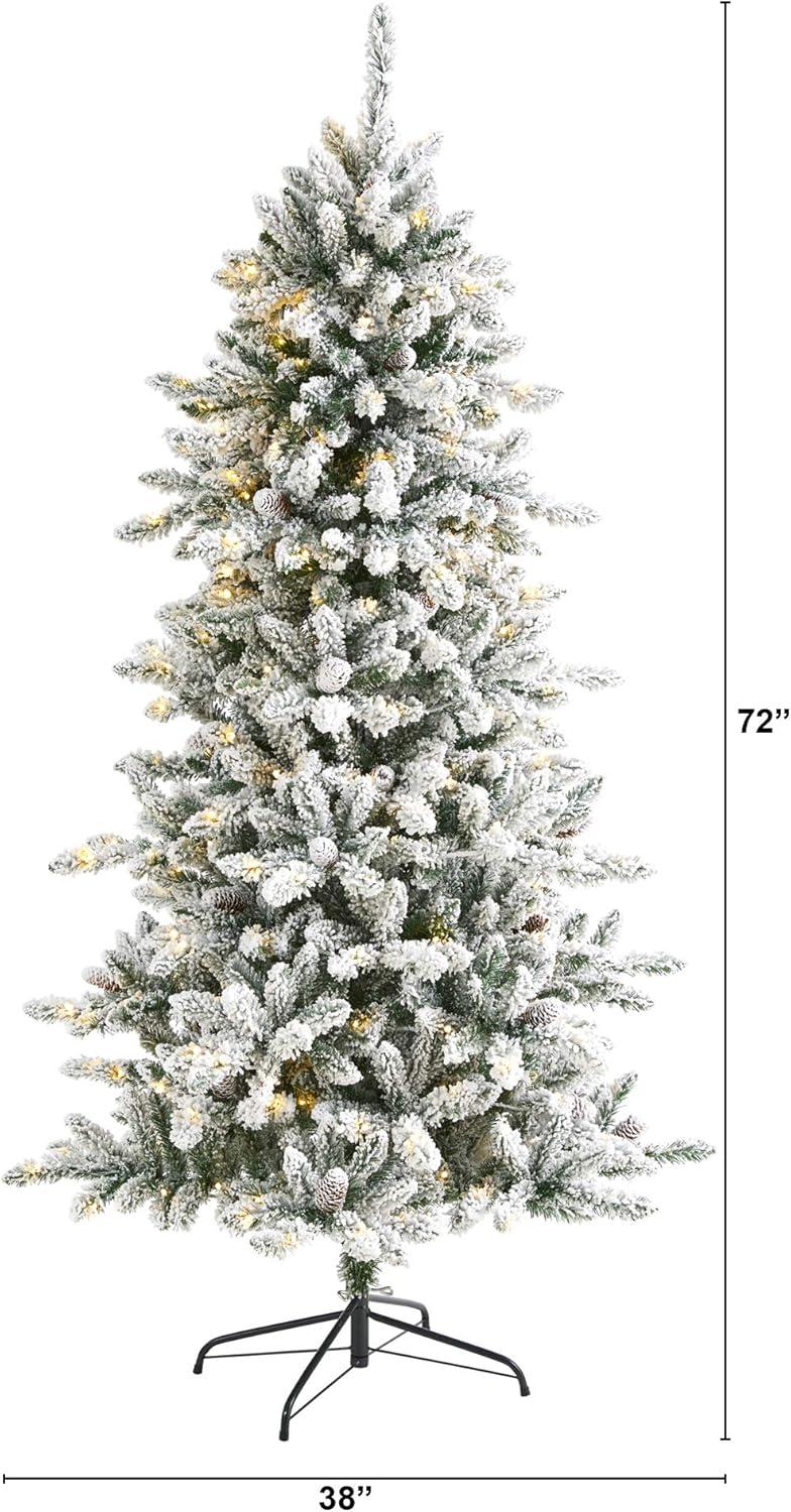 6ft Nearly Natural Pre-Lit LED Flocked Livingston Fir with Pinecones Artificial Christmas Tree Clear Lights: Indoor Holiday Decor