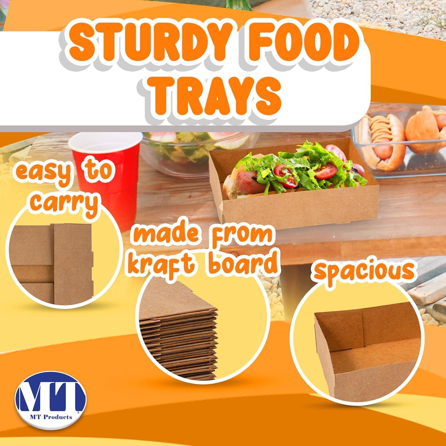 MT Products Brown Paperboard Food and Drink Tray - Pop-Up J-Type Rectangular - Pack of 25