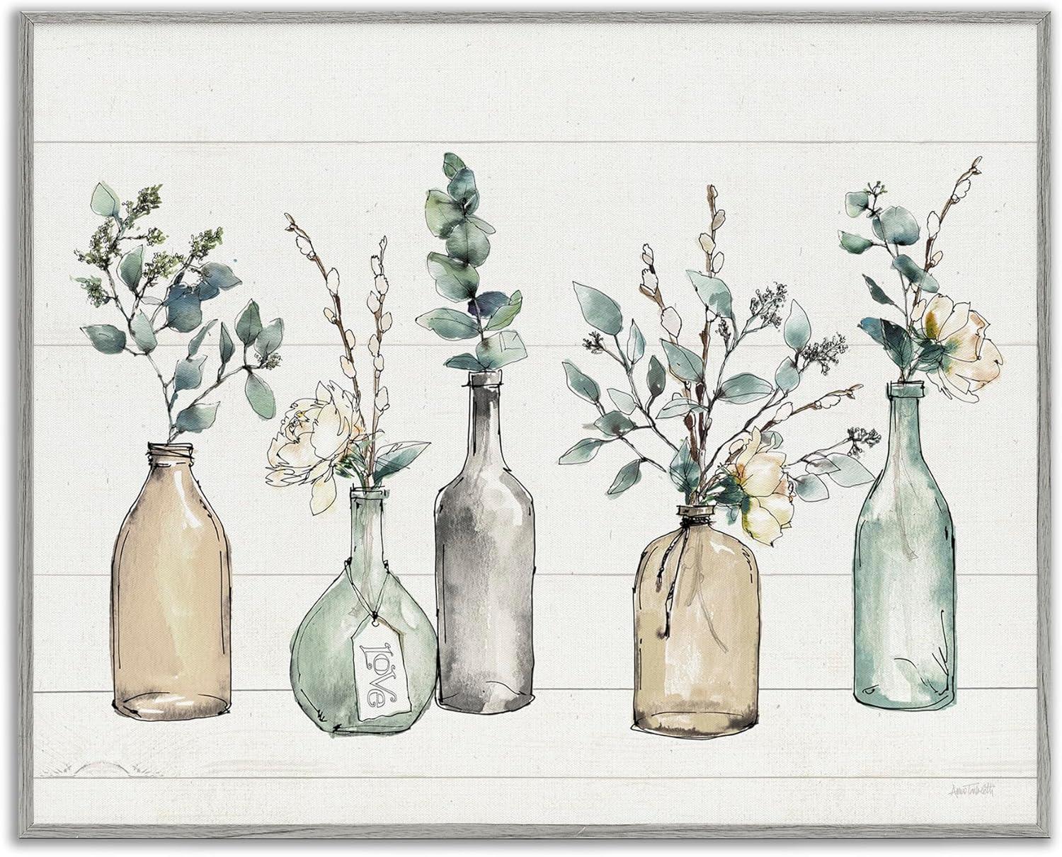 Gray Framed Abstract Bottles and Plants Canvas Wall Art, 11 x 14