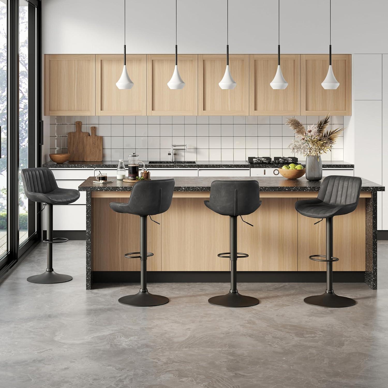 Art Leon Rustic Bar Stools Set of 2, Faux Leather with Backrest Chrome Legs, Upholstered Swivel Kitchen Stools, Gray