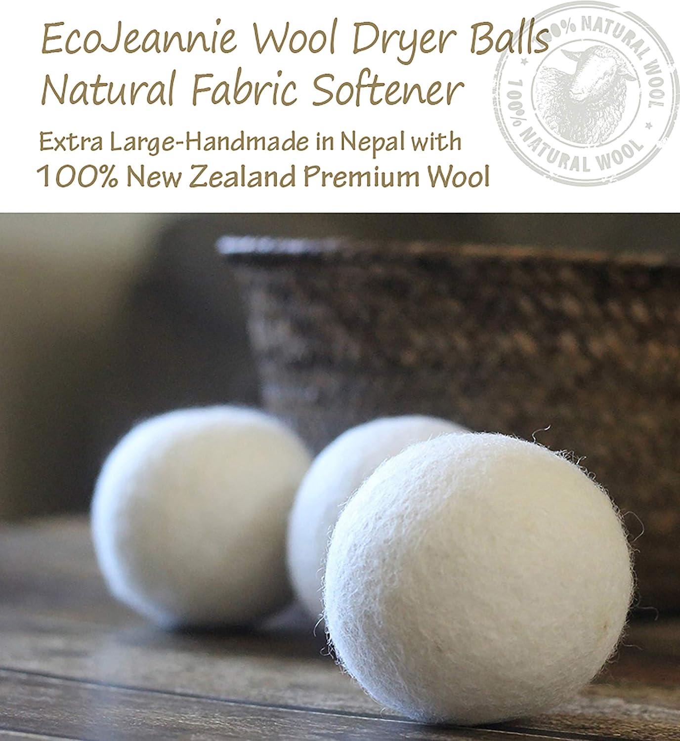 EcoJeannie® 8 pack Wool Dryer Balls - Premium XL Organic Eco-Friendly Unscented Non-Toxic Felt Laundry Balls Fabric Softener - Handmade in Nepal with 100% Natural New Zealand Premium Wool