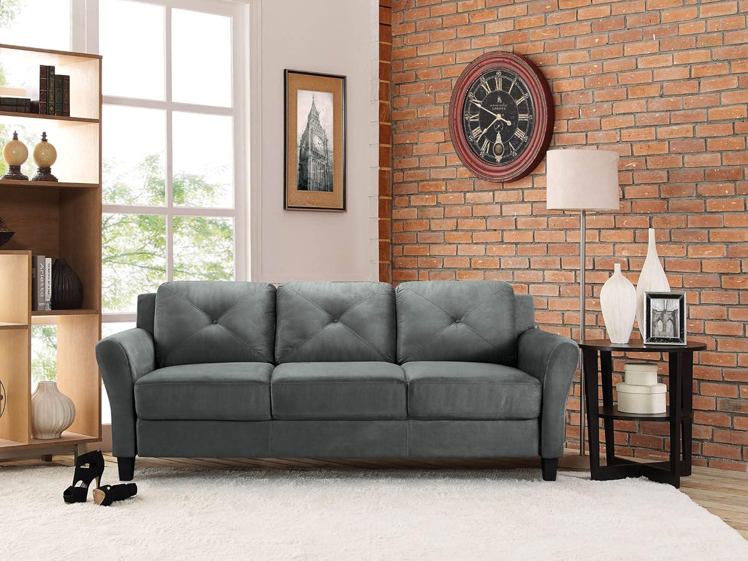 Lifestyle Solutions Taryn Traditional Sofa with Rolled Arms, Dark Gray Fabric
