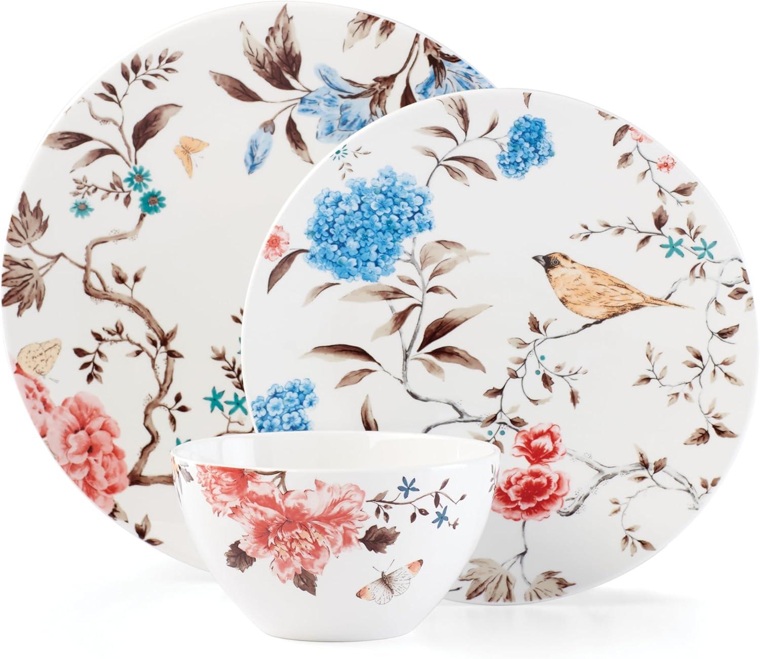 Floral Porcelain 12-Piece Dinnerware Set, Service for 4