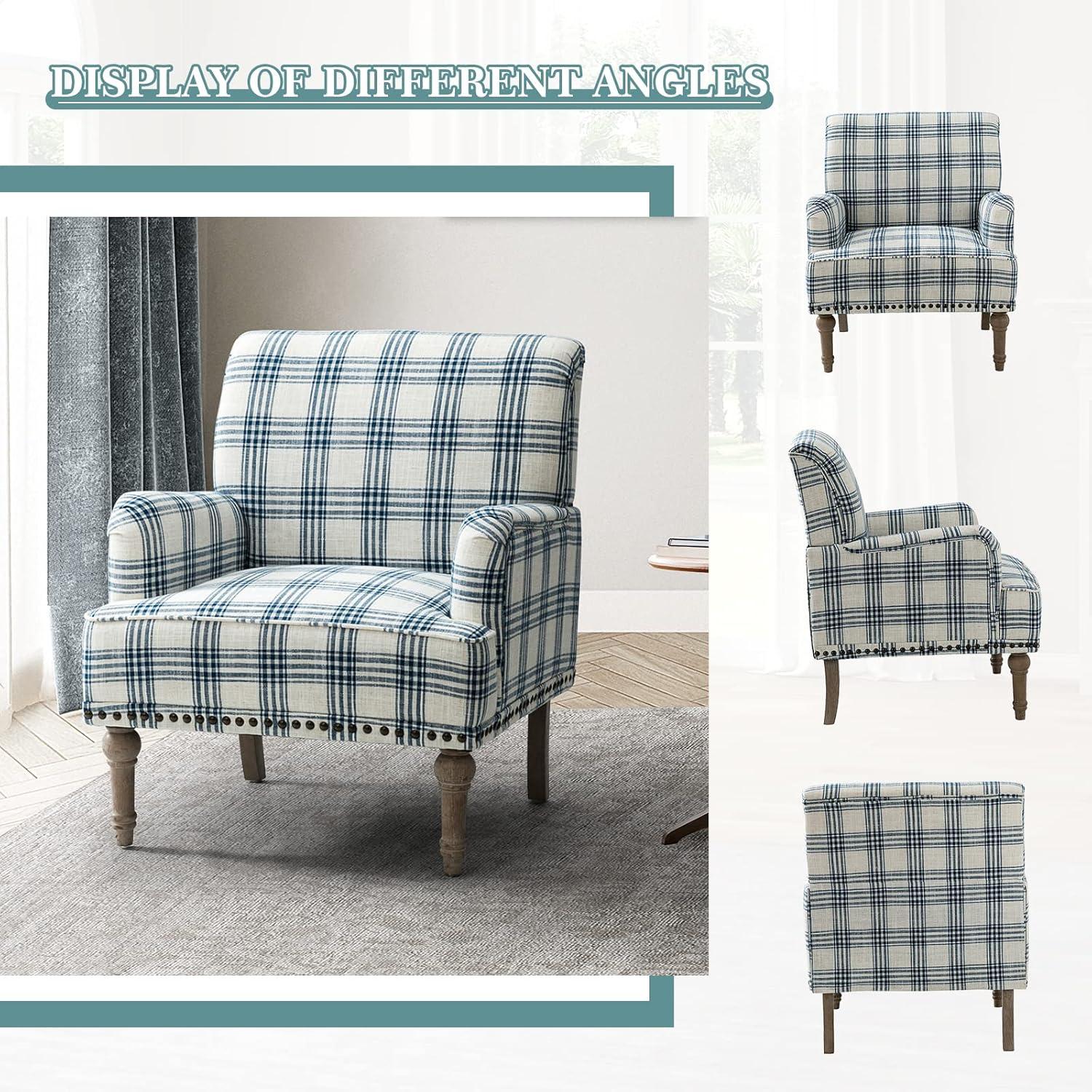 HULALA HOME Geltrude Farmhouse Vintage Plaid Accent Armchair with Nailhead Trim Set of 2 by  NAVY