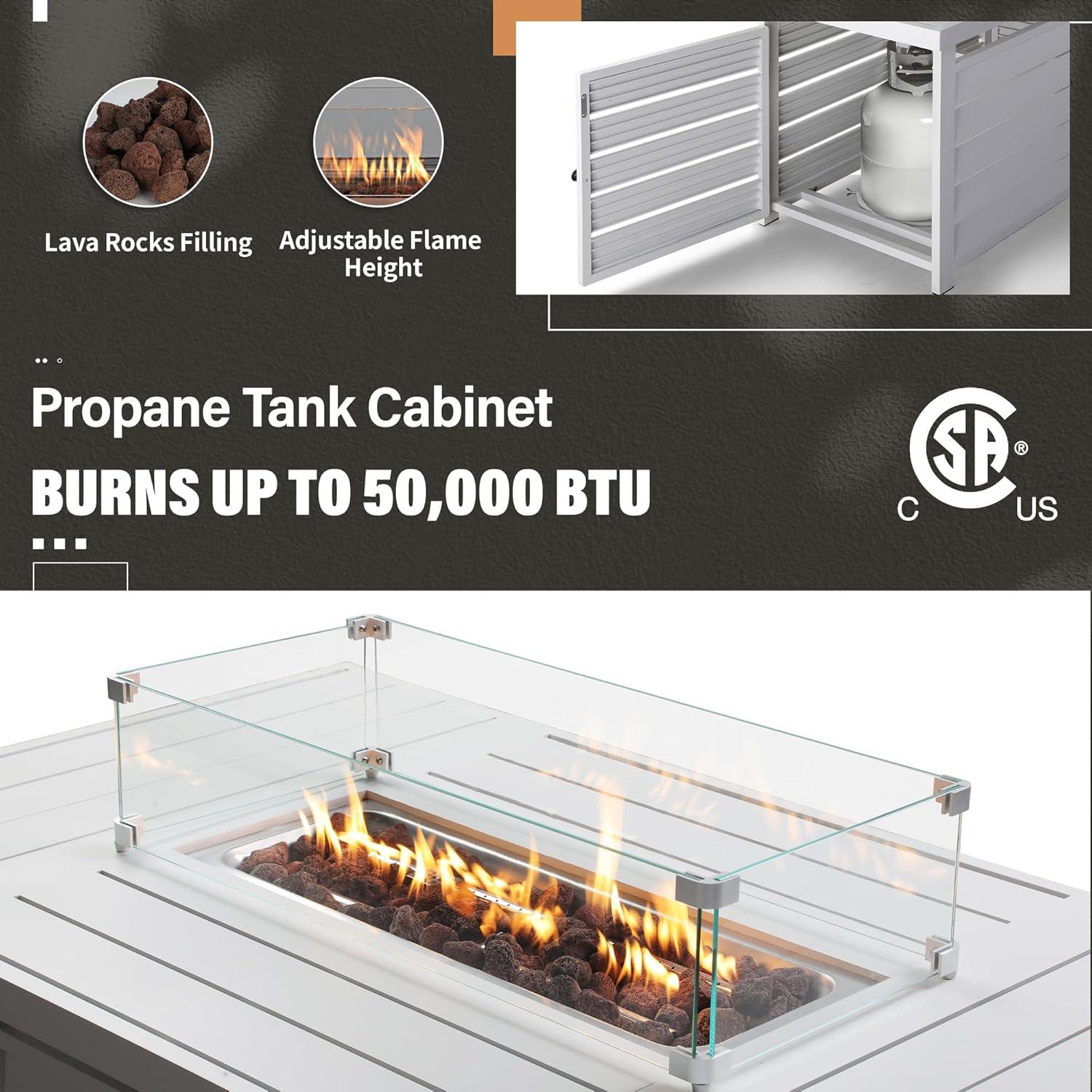 Heynemo Aluminum Patio Furniture Set with Fire Pit Table, 4 Piece Outdoor Furniture with Cushions for Balcony Backyard, White (Ship in 4 Boxes) Set of