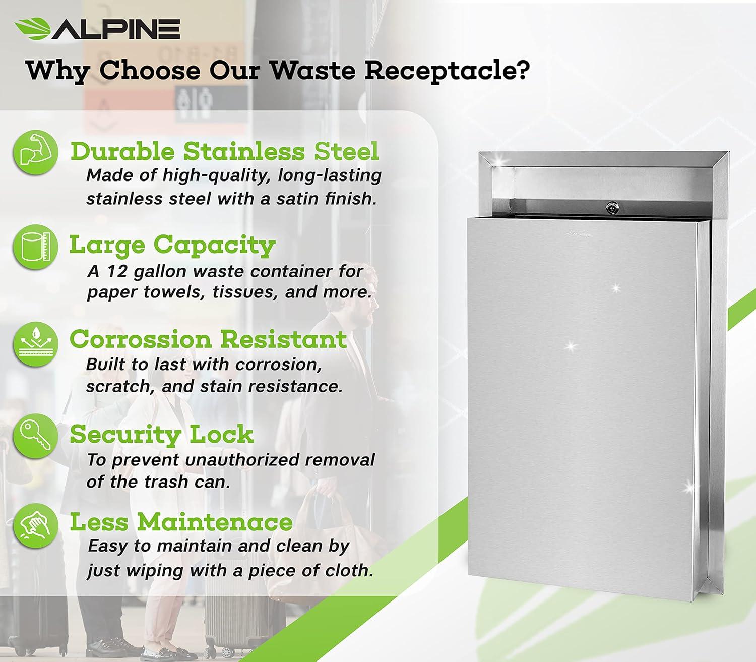 Silver Stainless Steel Recessed Waste Receptacle with Lock