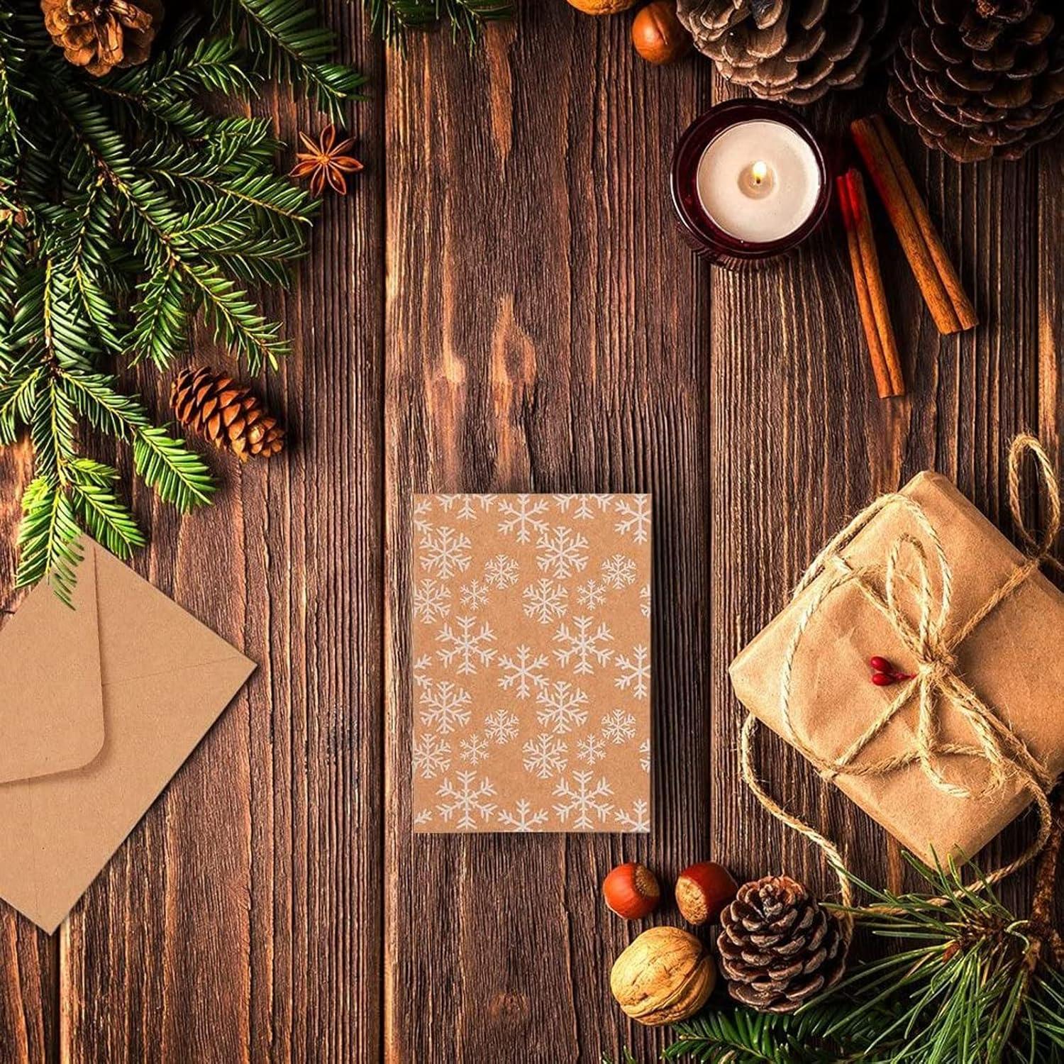 BEST PAPER GREETINGS 36 Pack Kraft Cute Christmas Greeting Cards with Envelopes, 4x6 Bulk Holiday Note Cards for Winter Holiday Xmas Season, 6 White Print Festive Designs