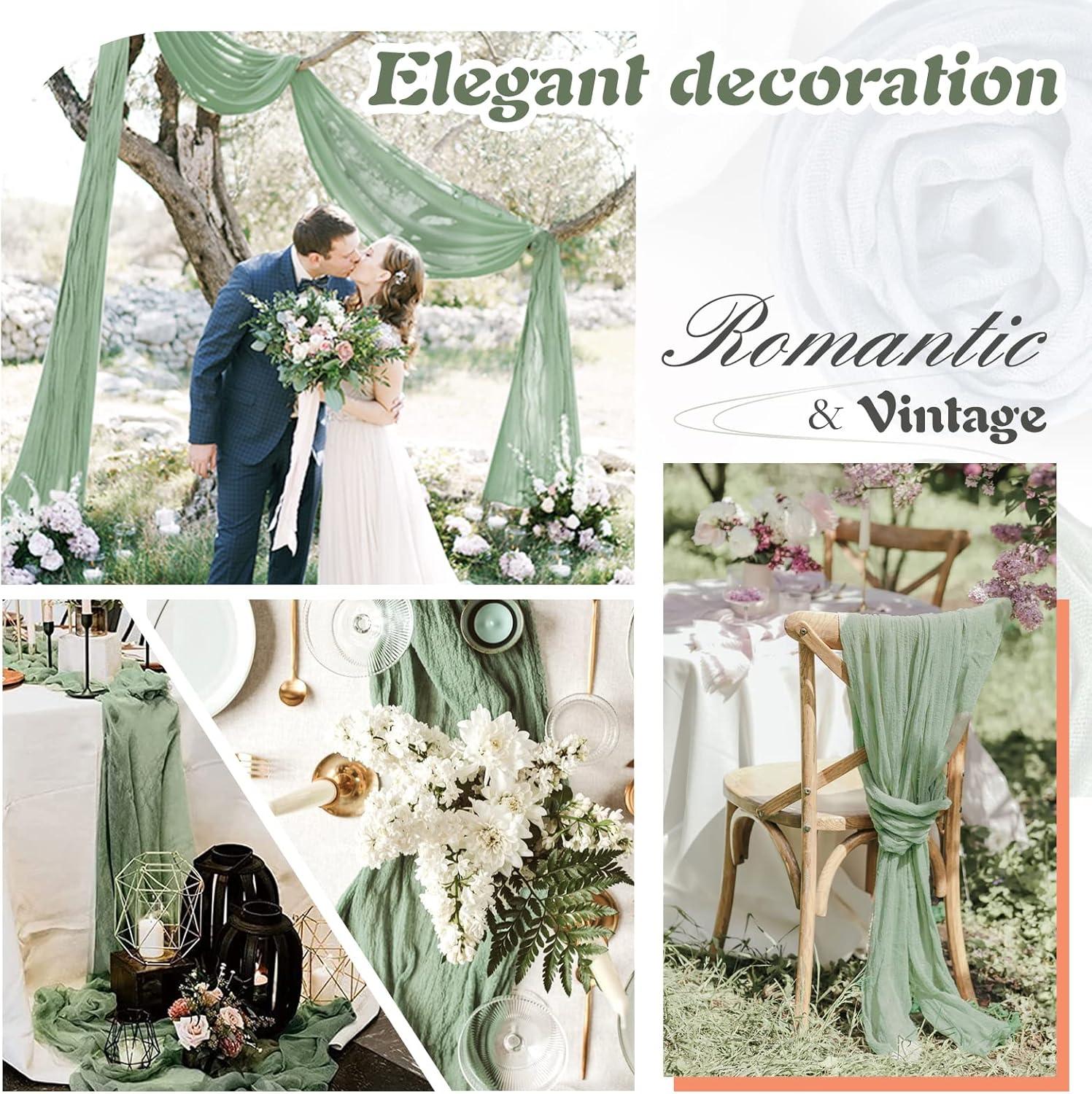 Mint Green Cheesecloth Table Runner 6 Pack 35" Boho Gauze Runner 120 inches Long Tablecloth Runner Rustic Sheer Fabric Bulk for Baby Shower Wedding Bridal Birthday Party Table Decorations