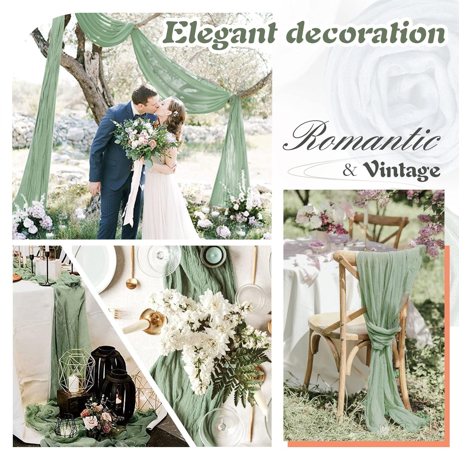 Mint Green Cheesecloth Table Runner 6 Pack 35" Boho Gauze Runner 120 inches Long Tablecloth Runner Rustic Sheer Fabric Bulk for Baby Shower Wedding Bridal Birthday Party Table Decorations