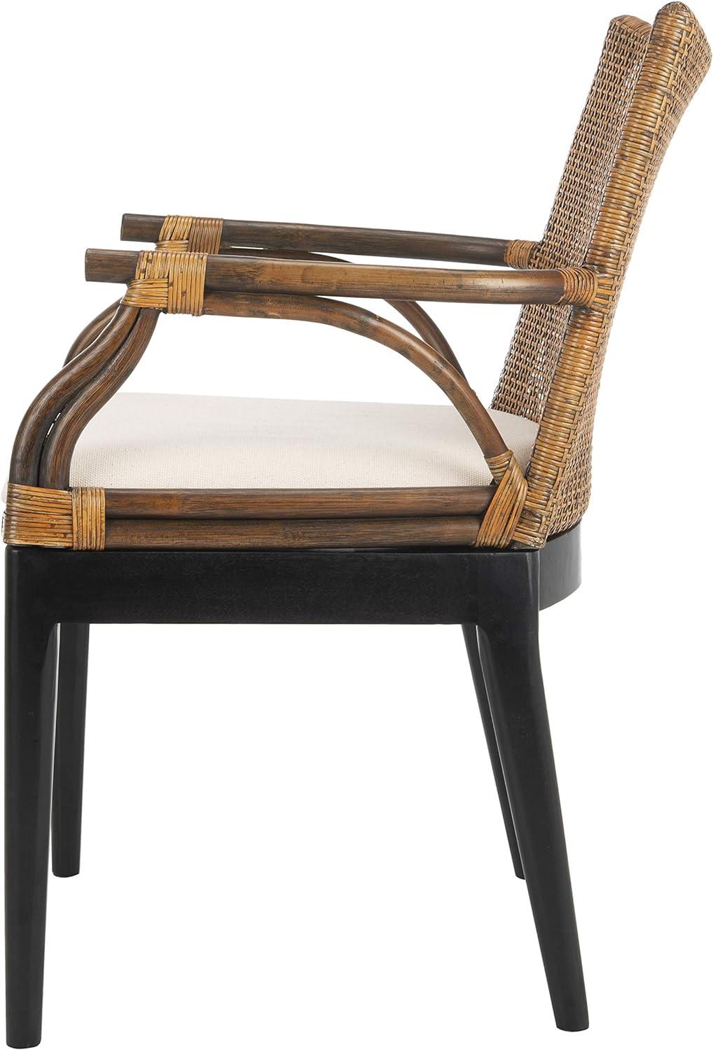 Gianni Transitional Rattan and Mahogany Arm Chair in Brown/Black