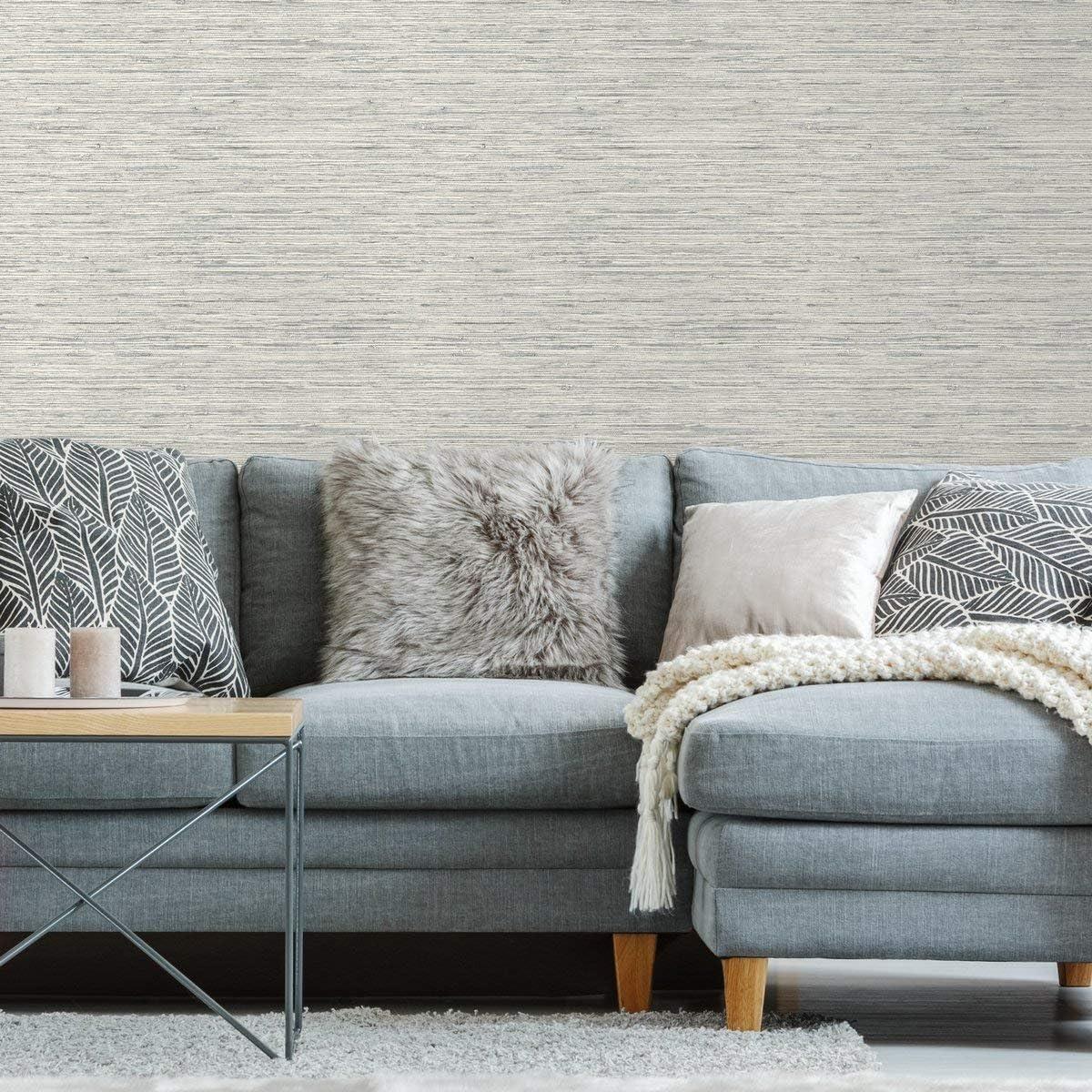 RoomMates Faux Grasscloth Light Gray Peel and Stick Wallpaper