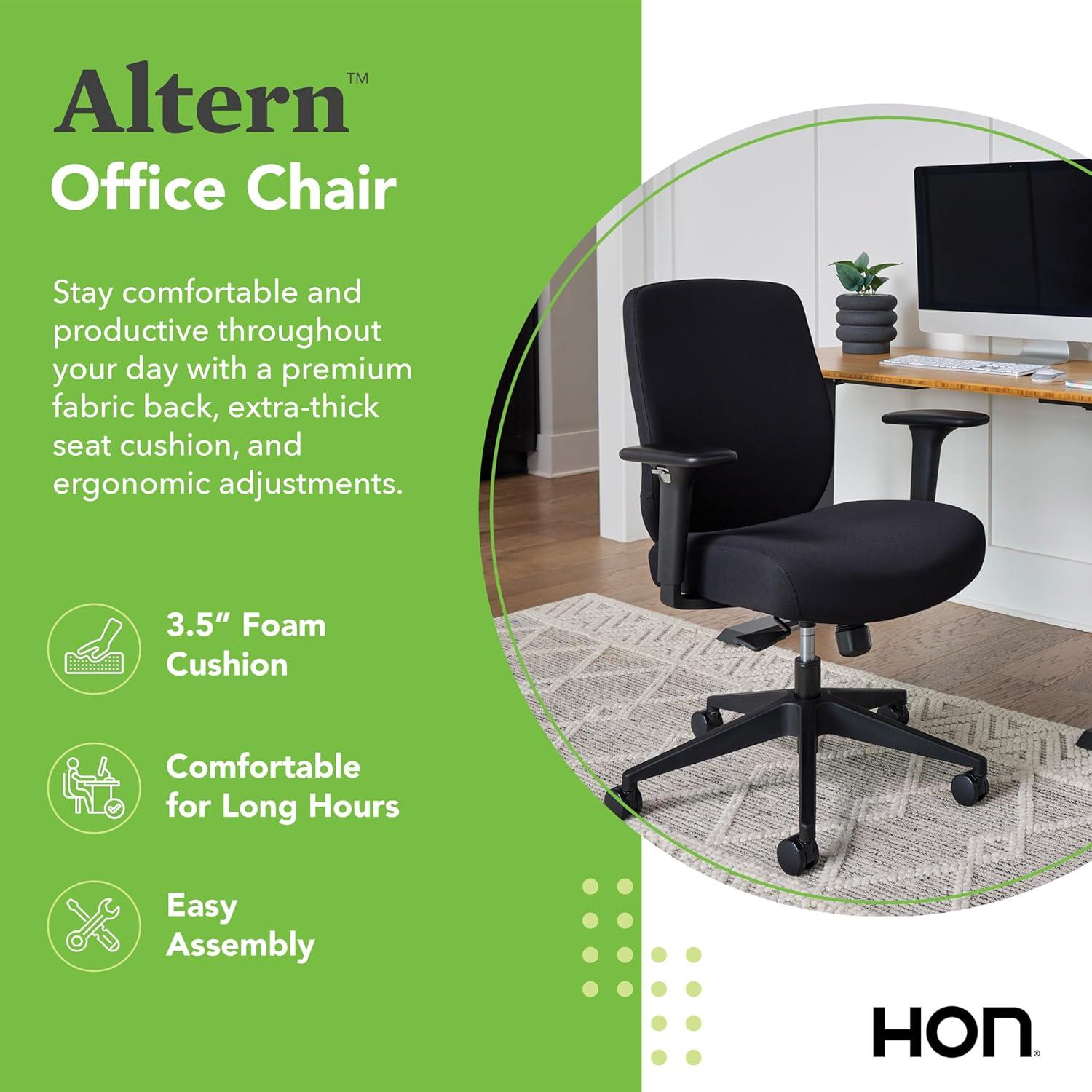 HON Altern Upholstered Low-Back Task Chair, 16.5 to 19.56 Seat Height, Black Seat, Black Back, Black Base