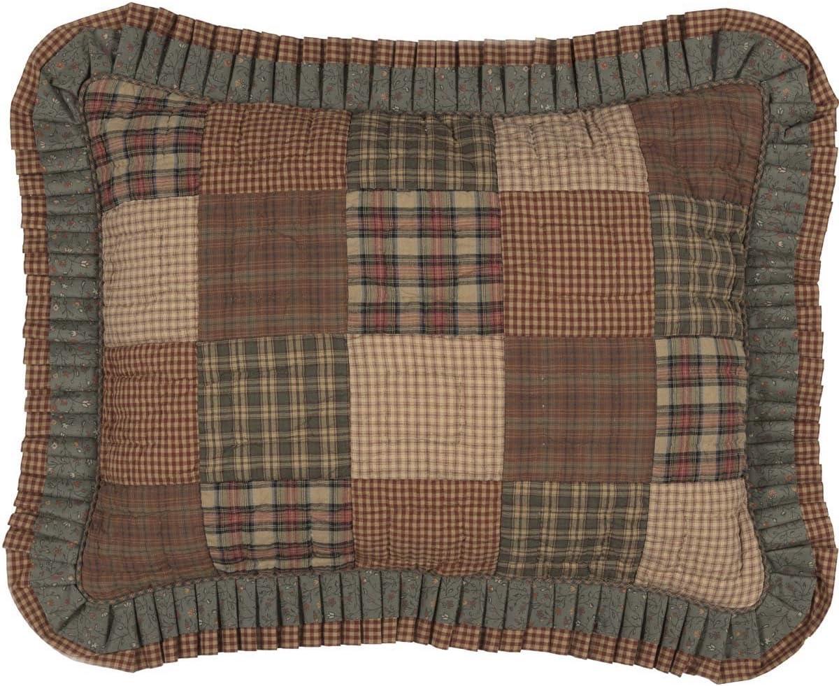 Cinnamon Plaid Cotton Patchwork Standard Sham with Ruffled Edging