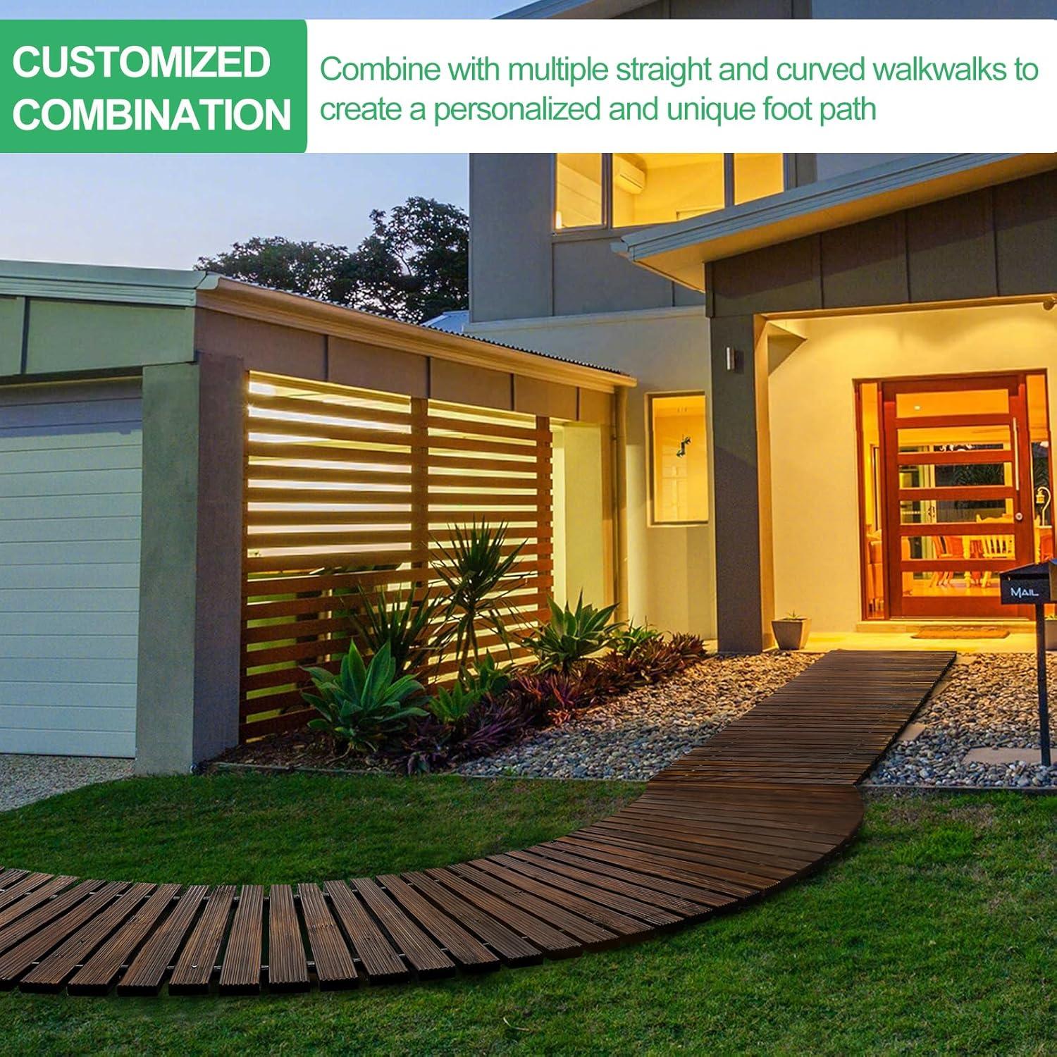 RELIANCER 6' Wooden Garden Pathway,Outdoor Roll Out Cedar Curved Walkway,Patio Path Decorative Garden Boardwalk Walkways,Weather-Resistant Roll Up Beach Wood Road Floor,Wedding Party Pathways