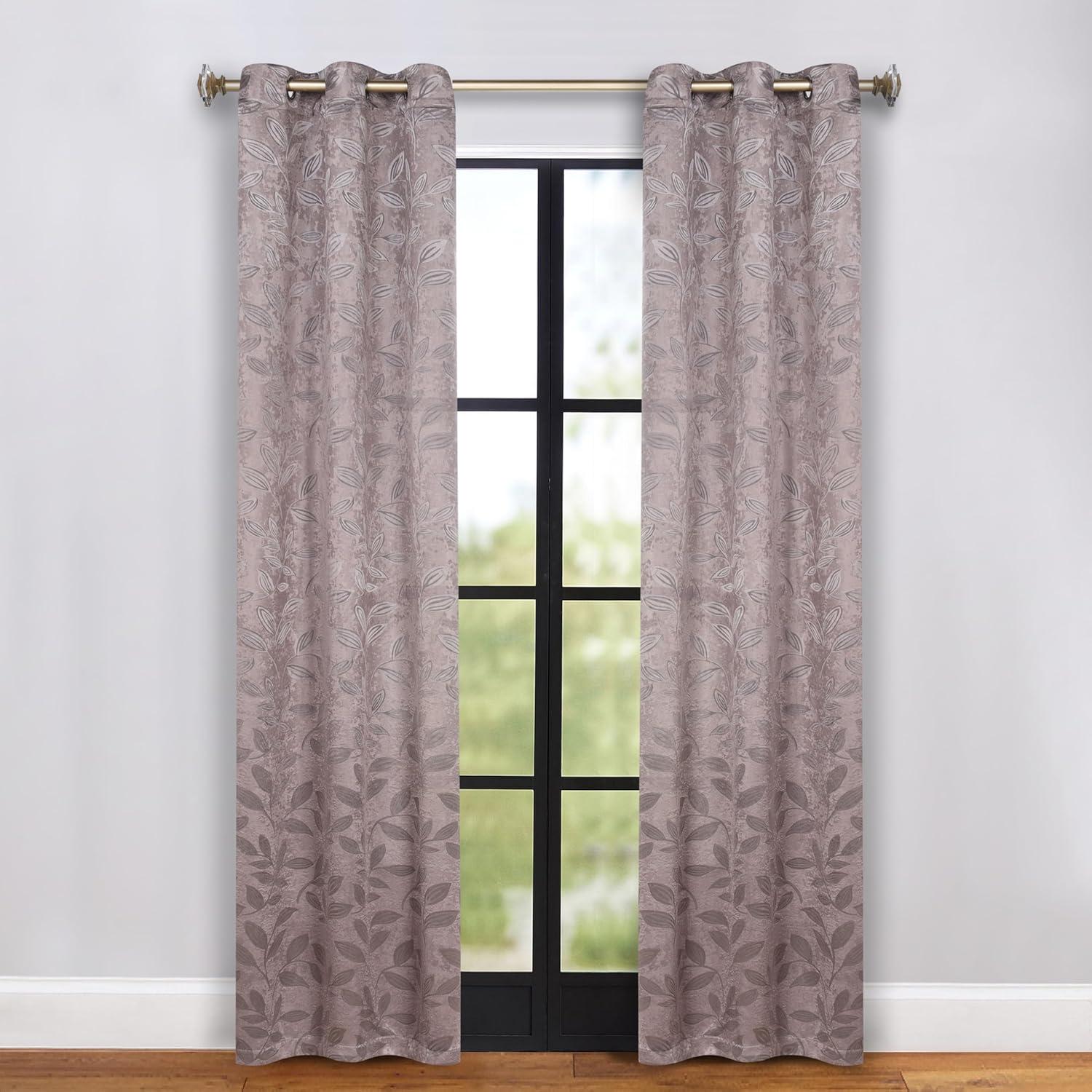 Superior Blackout Leaves Light Filtering Grommet Curtain Panel Set, 42"x96", Cappuccino-Brown