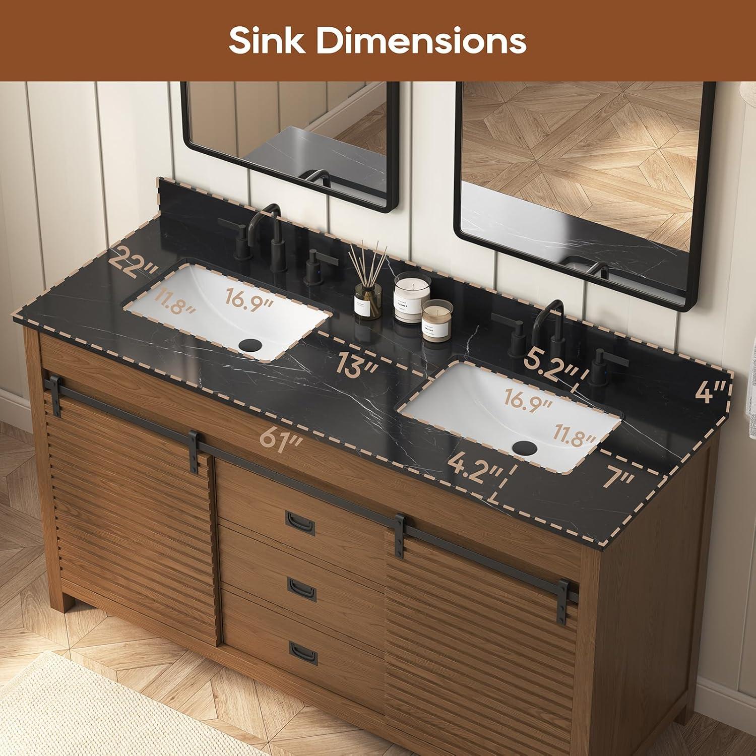 Richfield 60-inch White Painted Freestanding Double Sink Bathroom Vanity