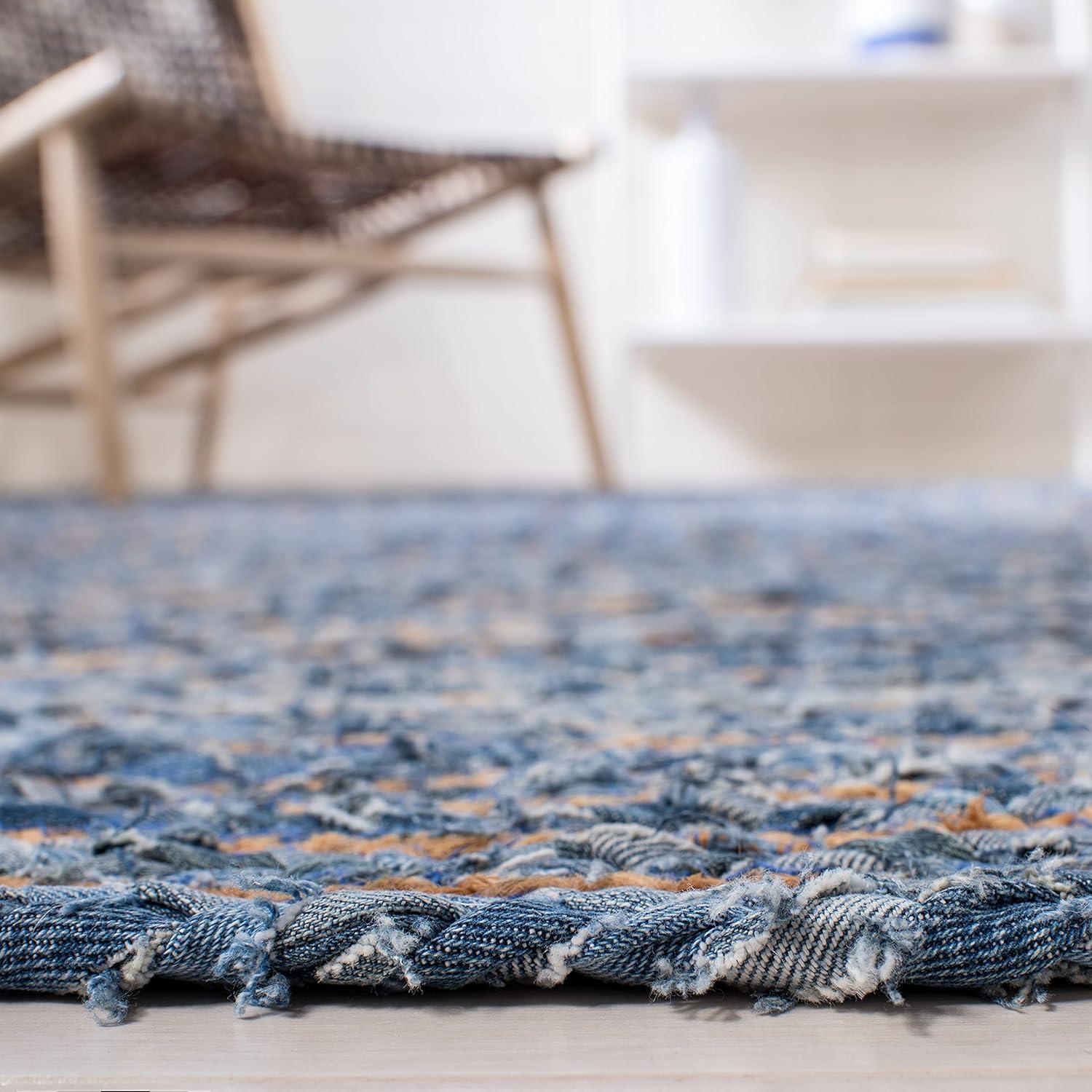 Boho-Chic Blue and Natural 6' x 9' Handwoven Jute Rug