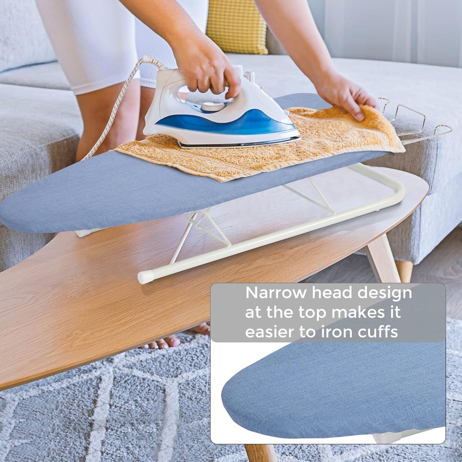 Tabletop Ironing Board with Iron Rest, All-Iron Frame & Silver Metallic Cover for Faster Ironing - Blue