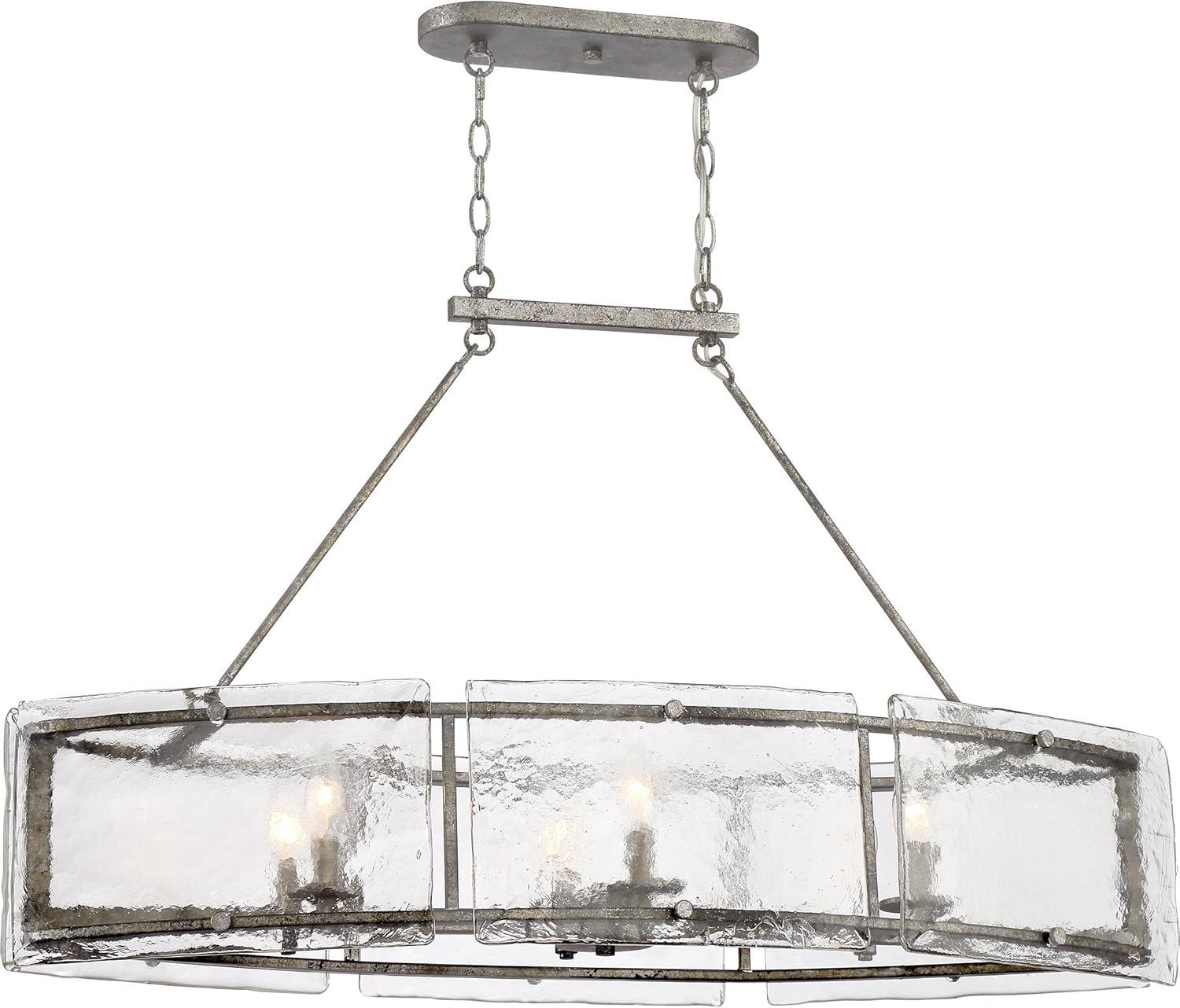 Artisanal Fortress Island Light with Textured Glass and Mottled Silver Frame