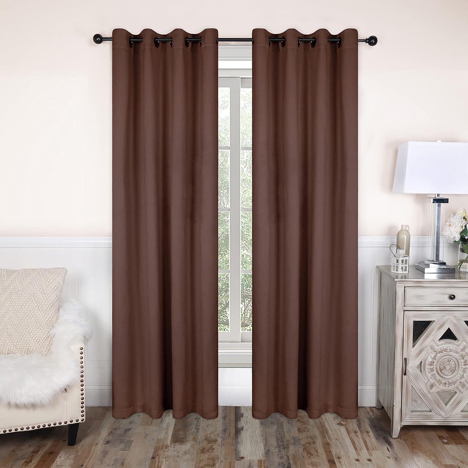 Classic Modern Solid Room Darkening Semi-Blackout Curtains, Grommets, Set of 2, 52"x84", Cappuccino - Blue Nile Mills