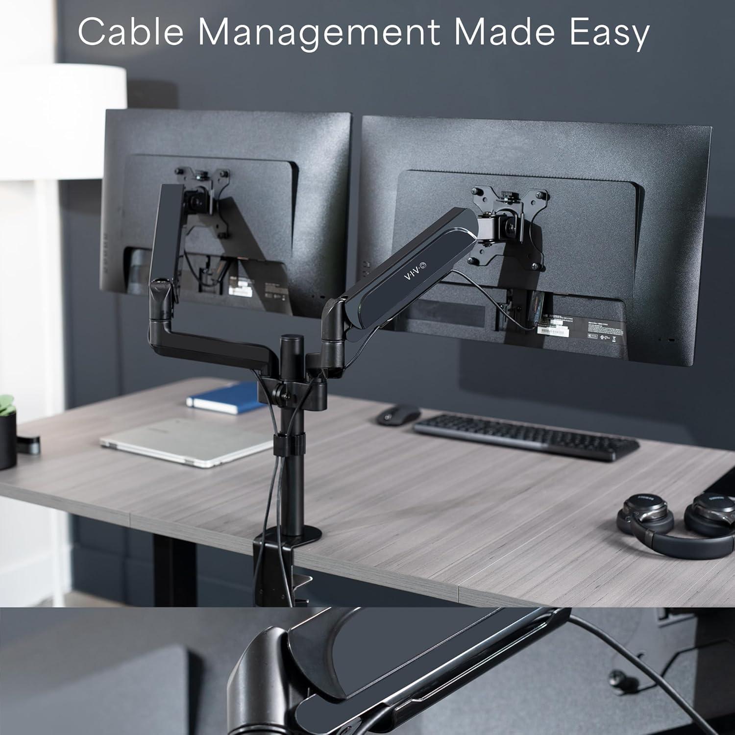 VIVO Dual Monitor Pneumatic Spring Sit-Stand Desk Mount for 2 Screens up to 32"