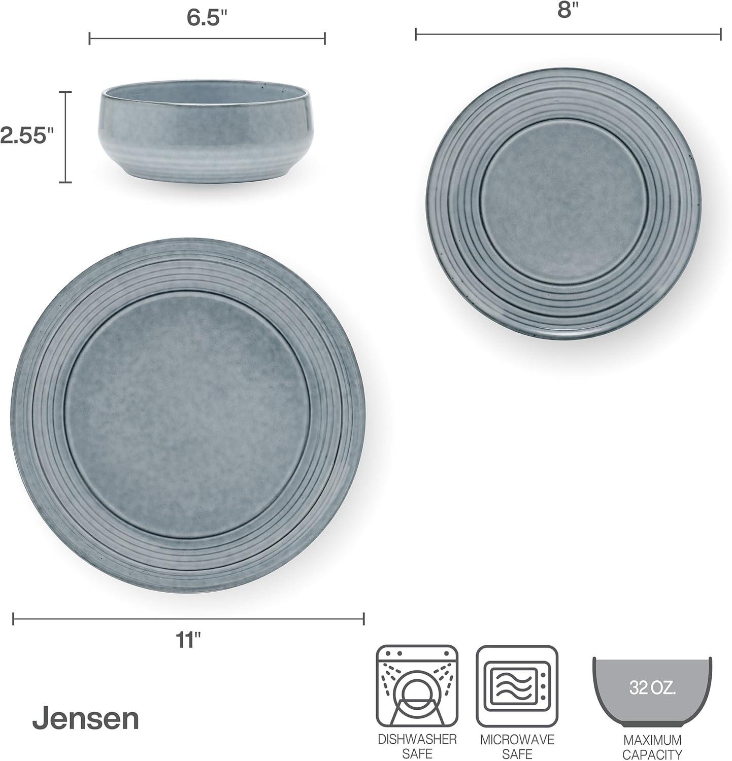 Jensen 12-Piece Glossy Ceramic Dinnerware Set, Service for 4