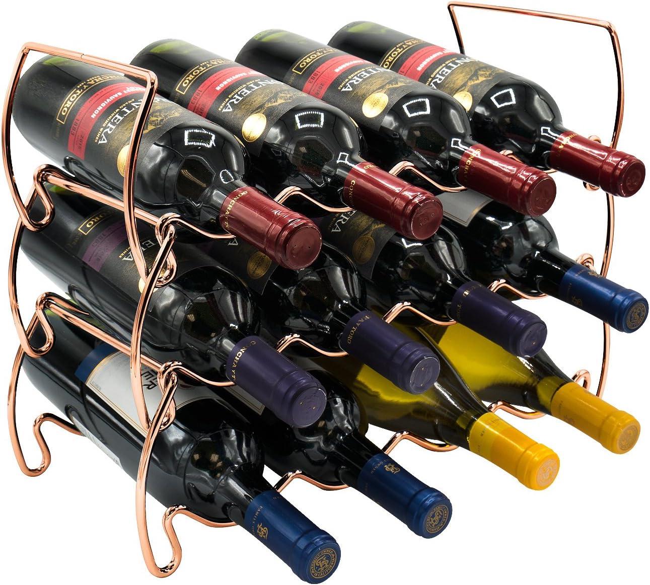 Copper 3-Tier Stackable Metal Wine Rack for 12 Bottles