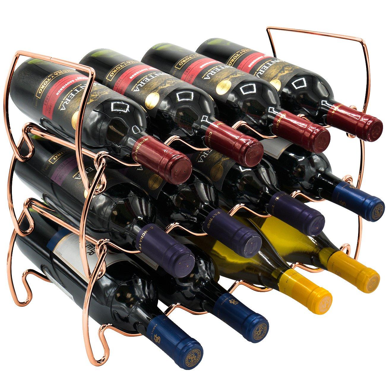 Copper 3-Tier Stackable Metal Wine Rack for 12 Bottles