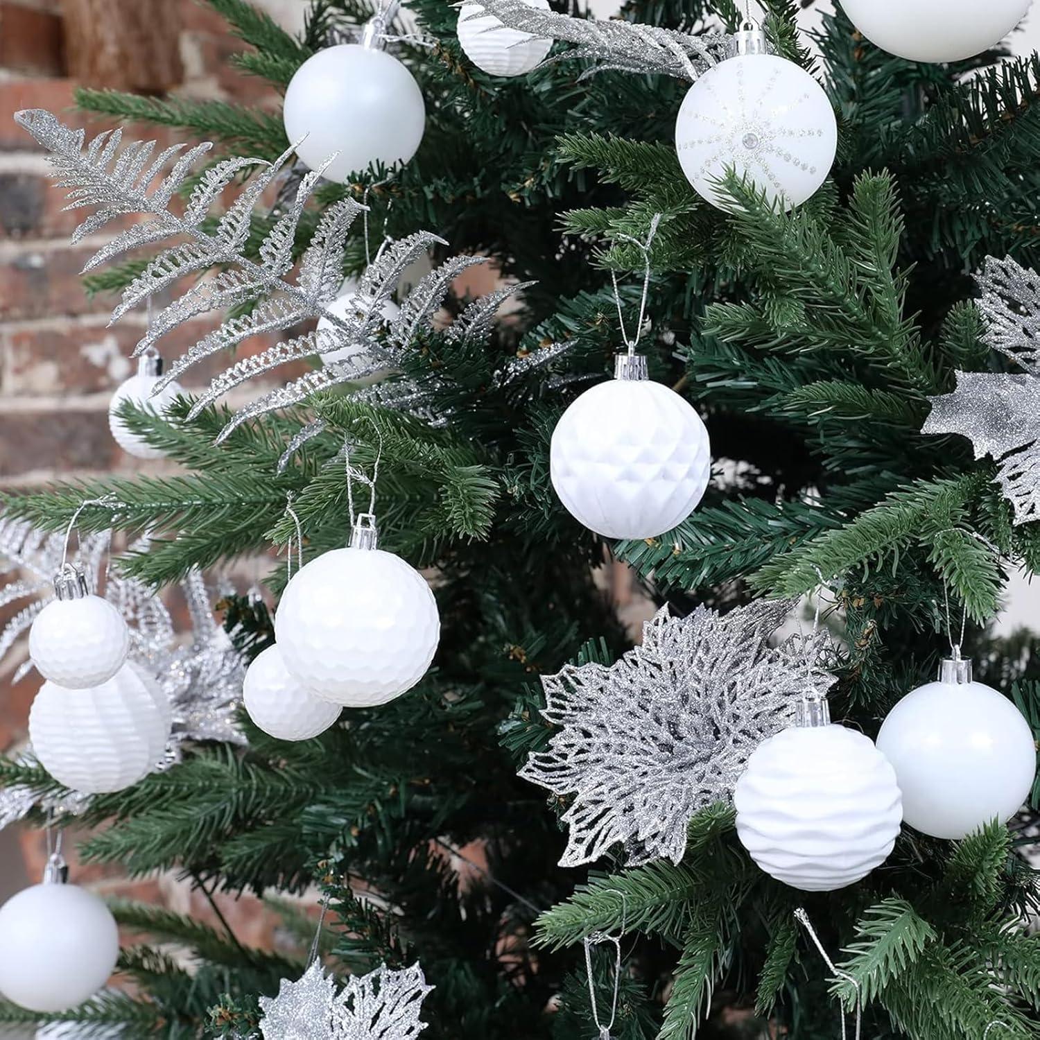 Christmas Balls Ornaments -36pcs YPF5 Shatterproof Christmas Tree Decorations with Hanging Loop for Xmas Tree Wedding Holiday Party Home Decor,6 Styles in 3 Sizes(White)