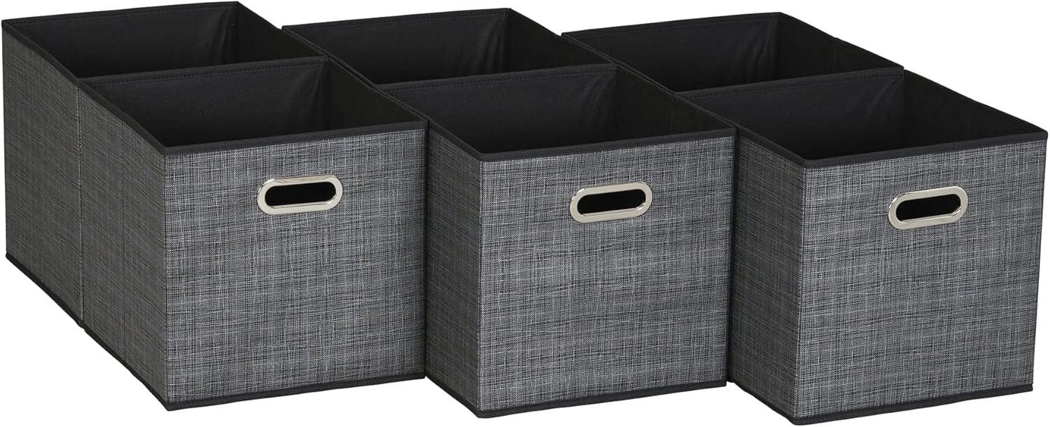 Household Essentials 11" Set of 6 Storage Bins Tan Mix: 11in Polyester Canvas, Folds Flat, No Assembly, Beige