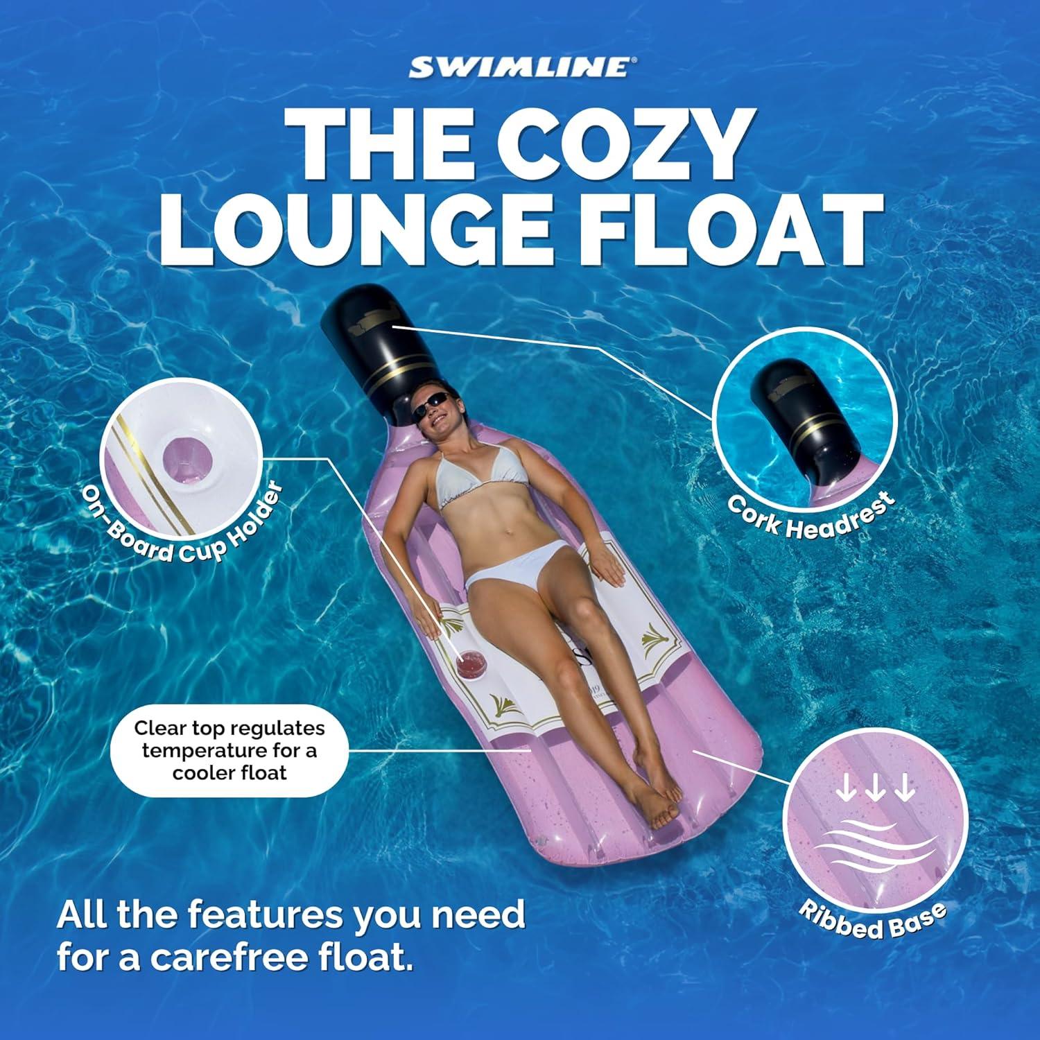 Swim Central 94" Pink Rose Bottle Inflatable Swimming Pool Lounge Float