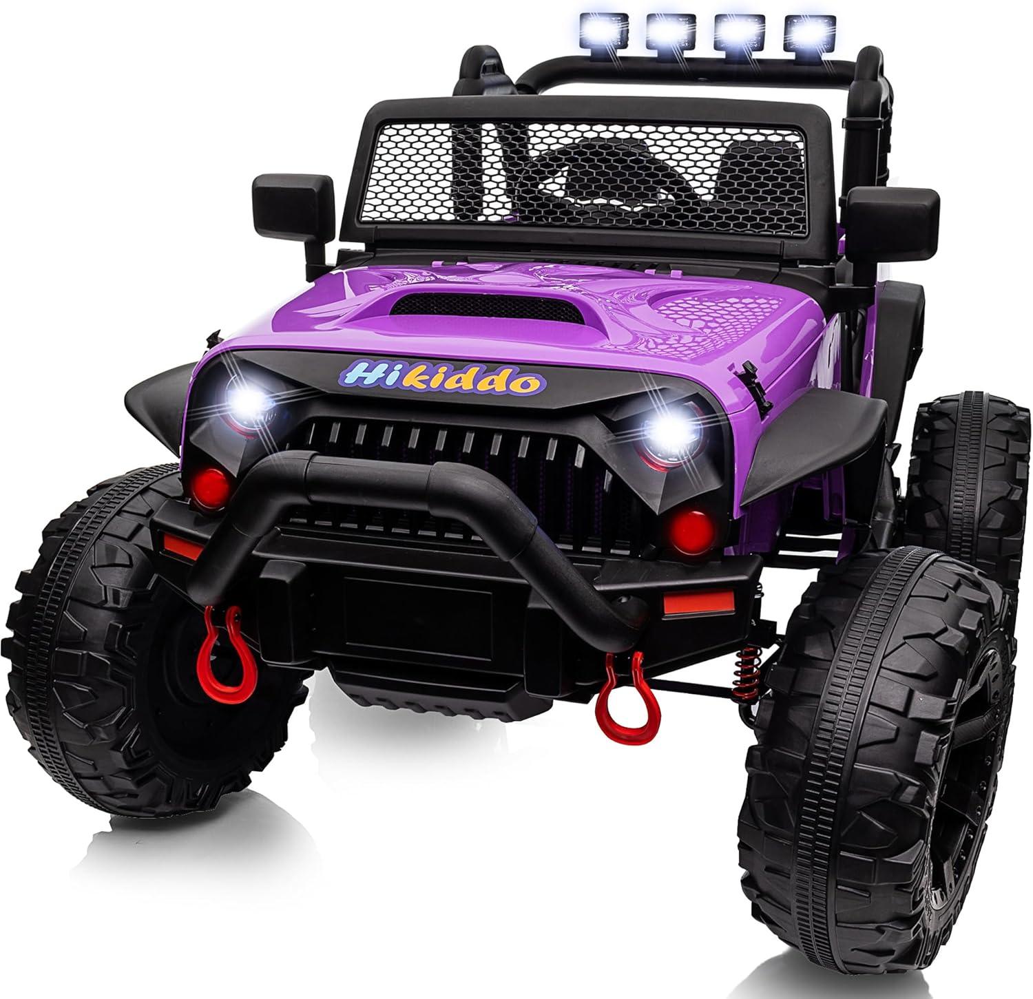 Hikiddo 24 Volt Ride on Toys, 2-Seater Ride on Truck Electric Car for Big Kids with Remote, Bluetooth - Purple