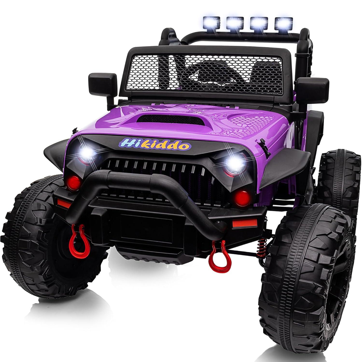Hikiddo 24 Volt Ride on Toys, 2-Seater Ride on Truck Electric Car for Big Kids with Remote, Bluetooth - Purple