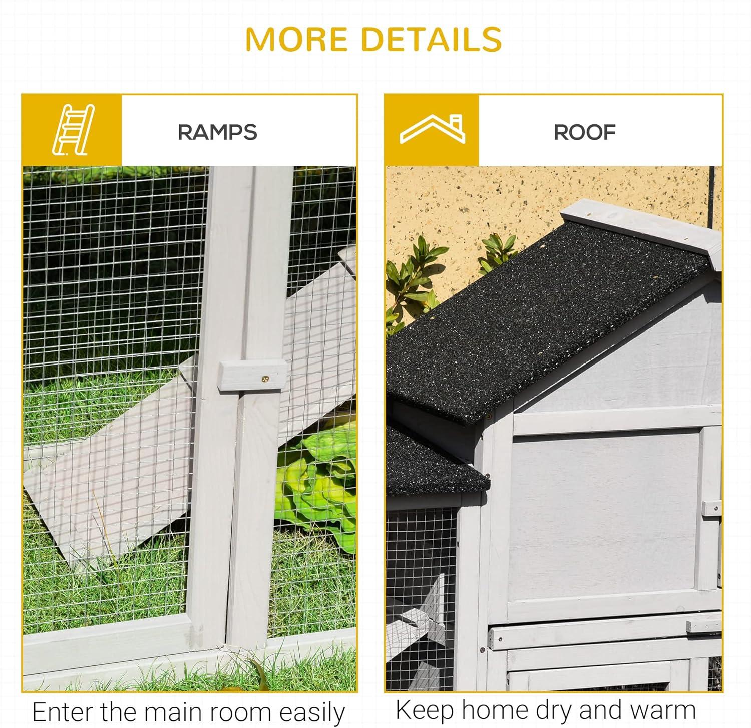 PawHut 83" Wooden Rabbit Hutch Large Bunny Hutch House with Double Run, Removable Tray and Waterproof Roof for Outdoor, Gray