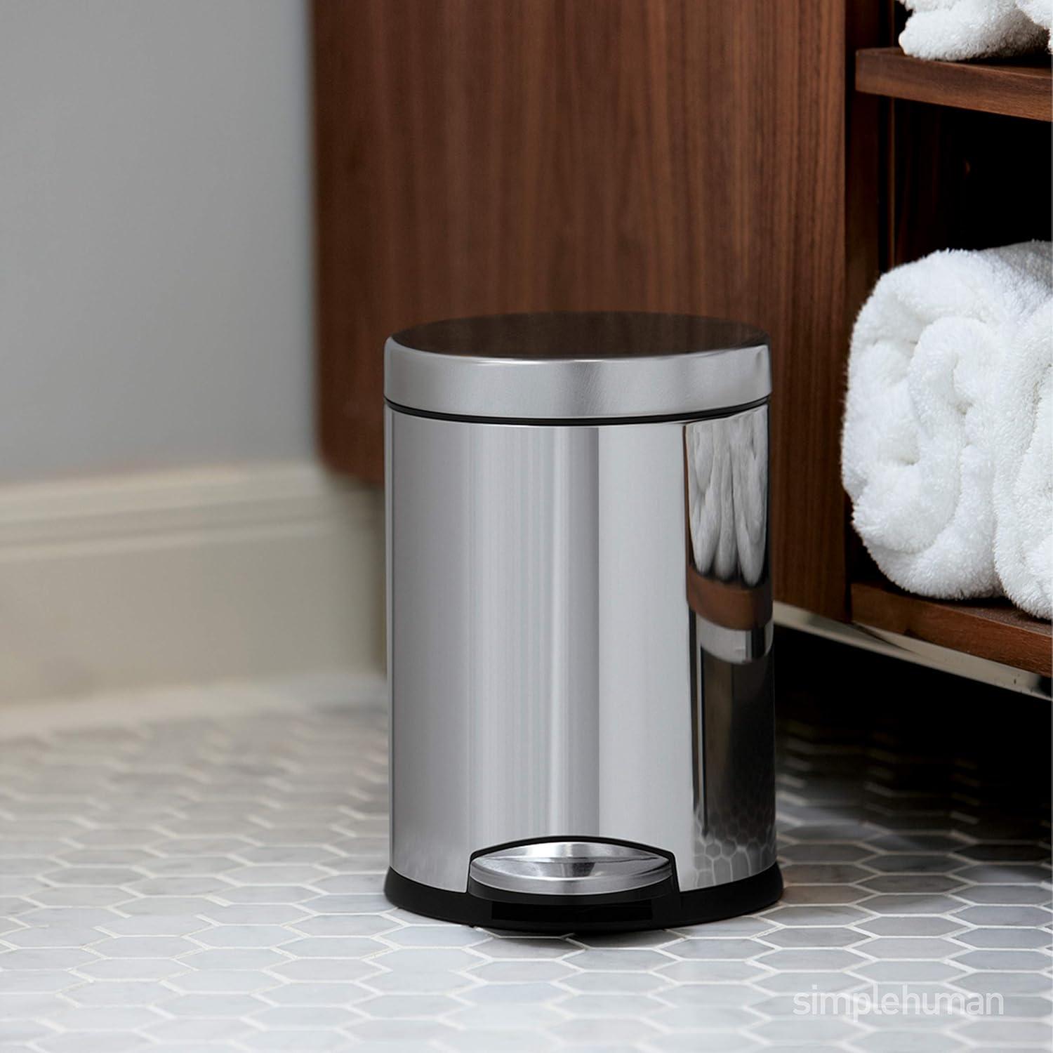 simplehuman 4.5 Liter / 1.2 Gallon Round Bathroom Step Trash Can, Polished Stainless Steel