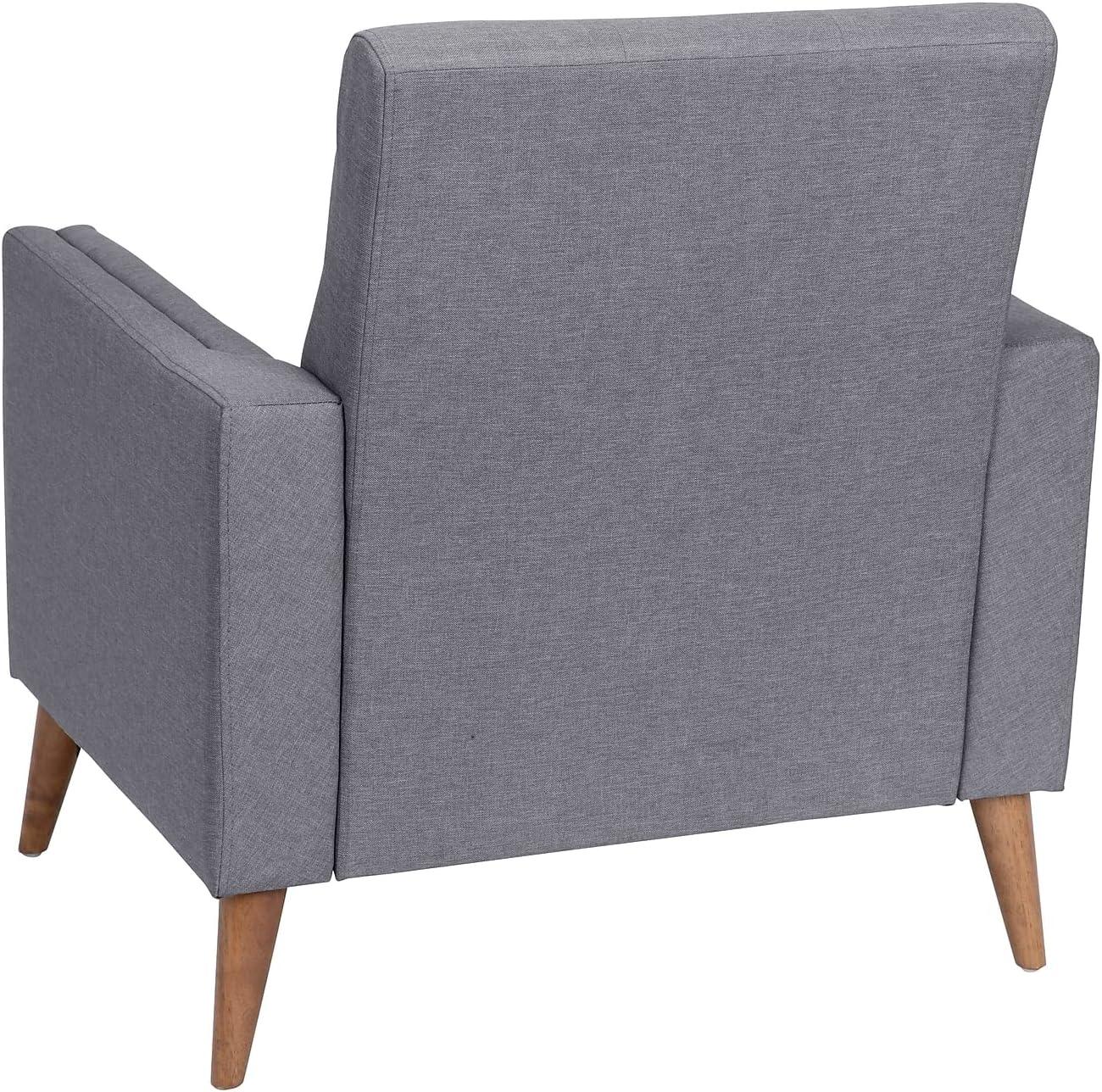Flash Furniture Conrad Mid-Century Modern Commercial Grade Armchair with Tufted Faux Linen Upholstery & Solid Wood Legs in Slate Gray