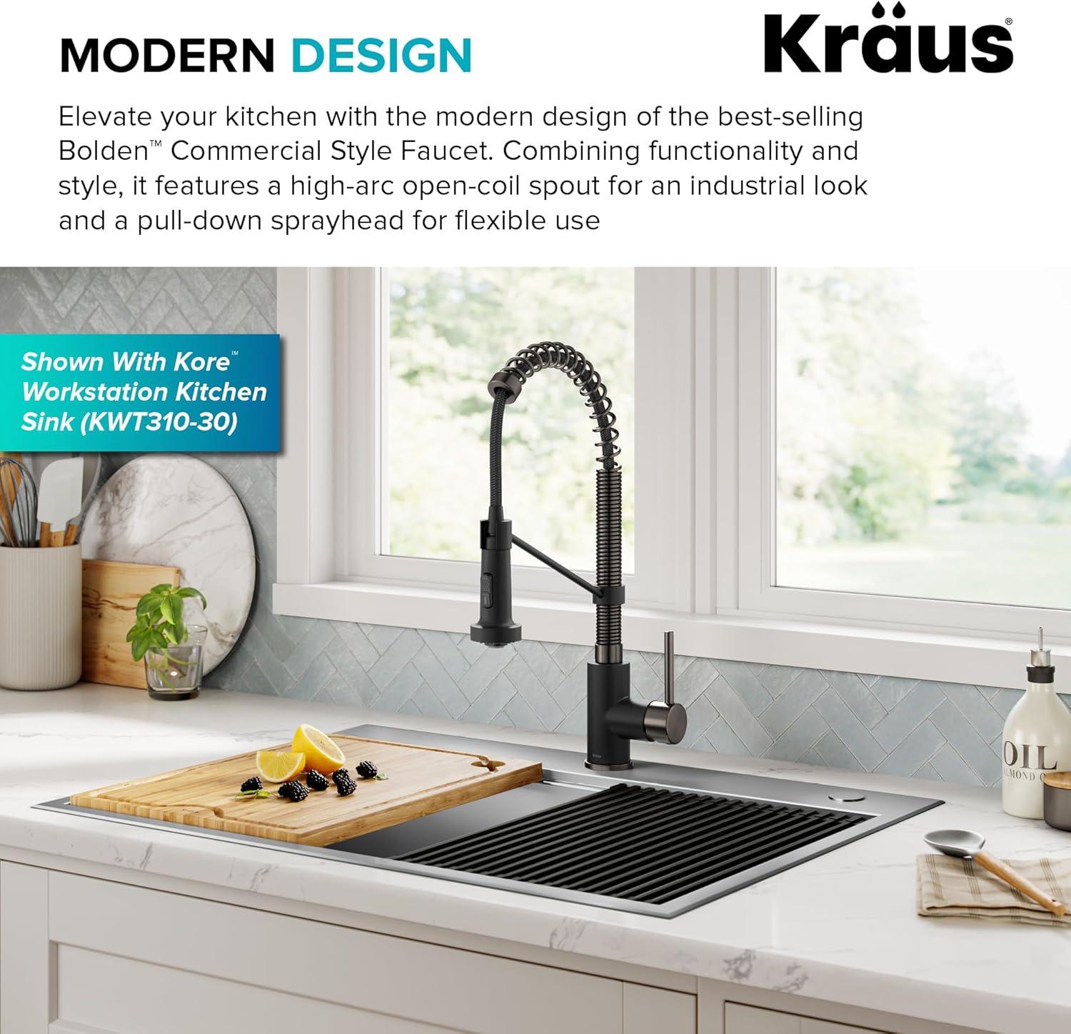 KRAUS Bolden Commercial Style 2-Function Single Handle Pull Down Kitchen Faucet