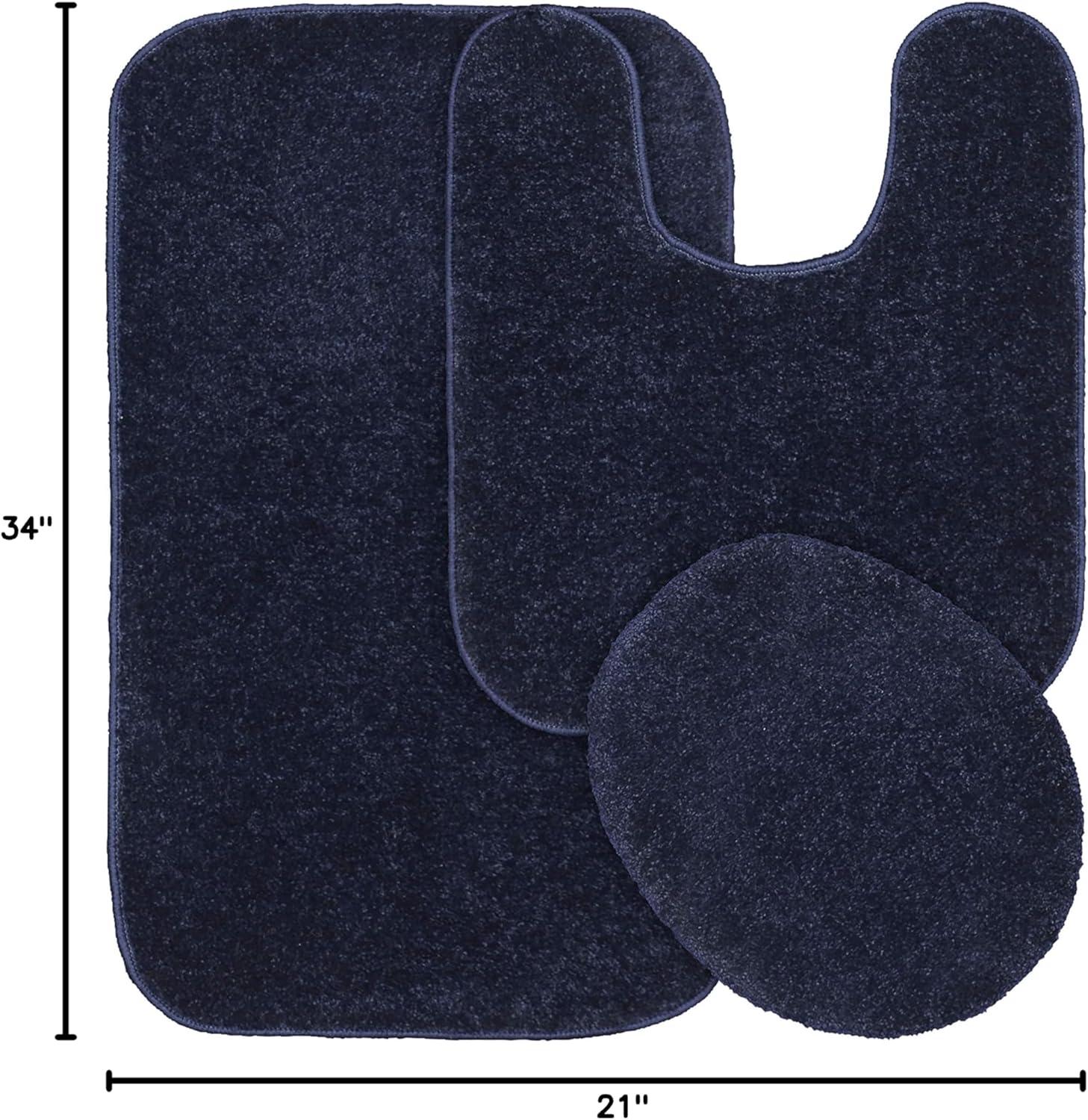 Gramercy 3pc Washable Bathroom Rug Set Navy - Garland Rug: Non-Skid, Tufted, Polypropylene Bath Mats Set
