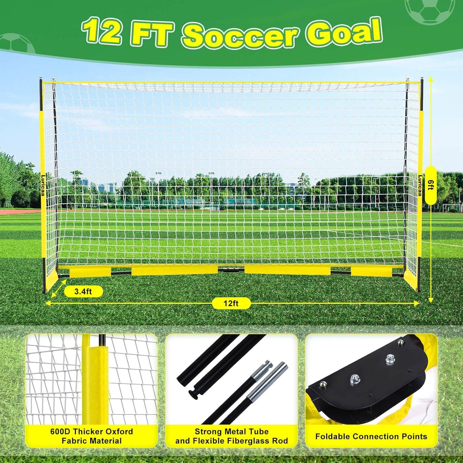 HAOKELBALL Soccer Goal with Agility Ladder and 12 Soccer Cones 12x6 ft Soccer Net for Backyard Quick Setup Portable Soccer Goals with Upgraded Goal Posts and Carry Bag