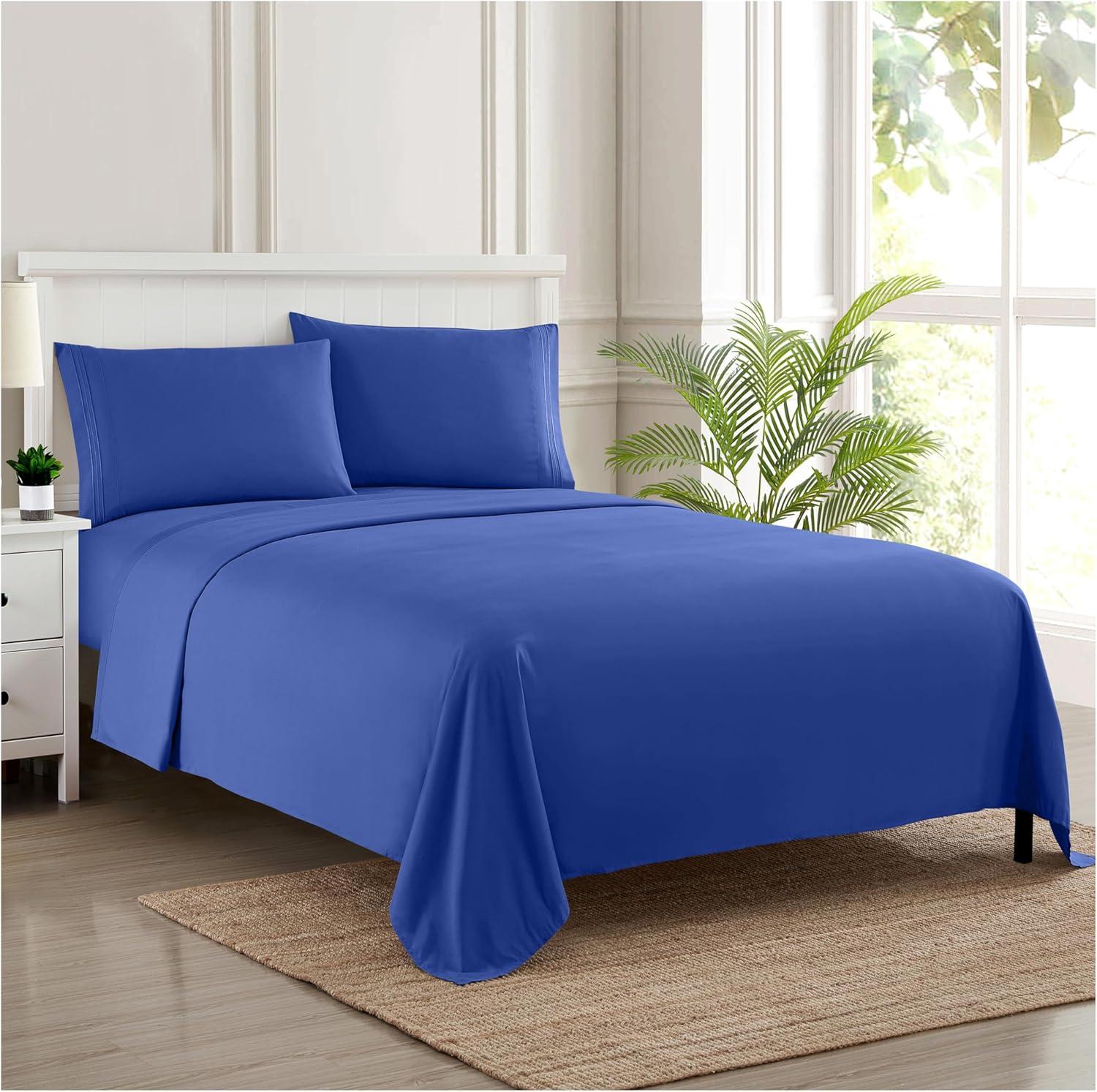 Royal Blue Twin Egyptian Cotton Deep Pocket Bed Sheet Set