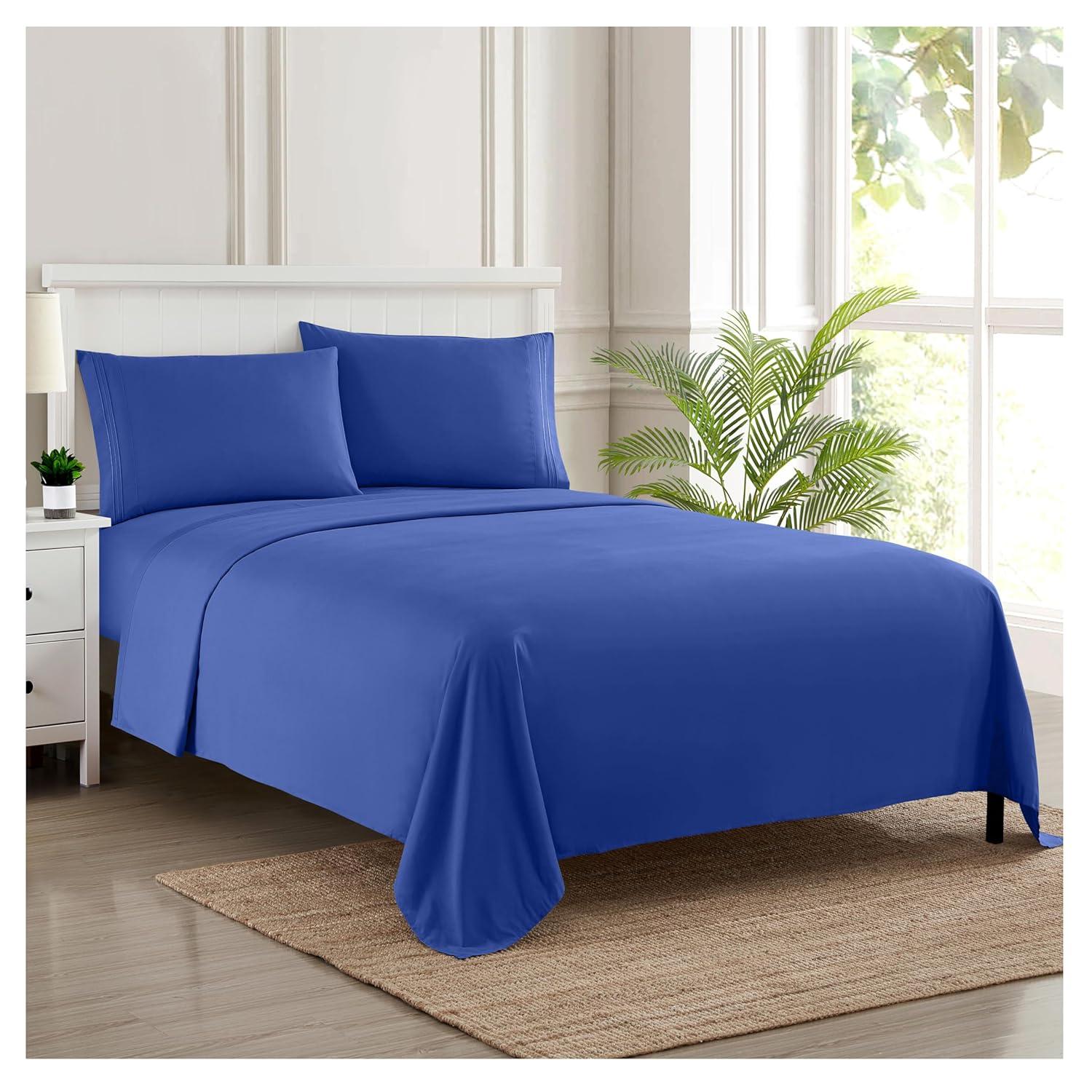 Sweet Home Collection 1800 Series Bed Sheets - Extra Soft Microfiber Deep Pocket Sheet Set - Royal Blue, Twin