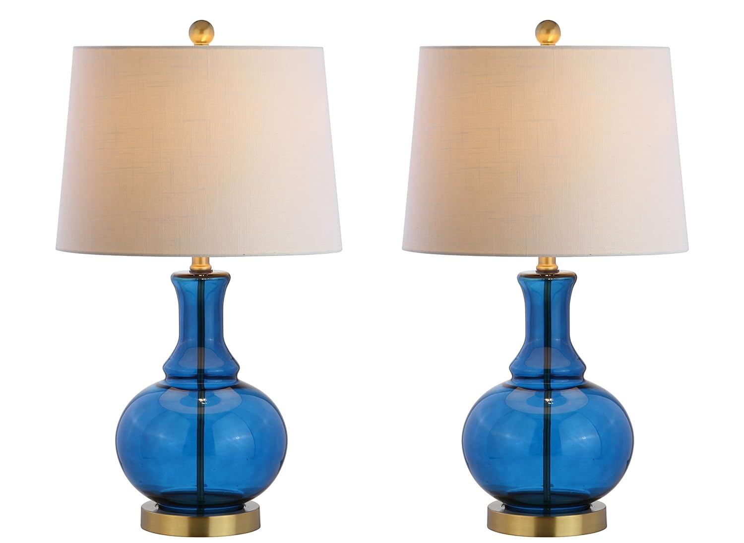 JONATHAN Y JYL1068C-SET2 Set of 2 Table Lamps Lavelle 25" Glass LED Table Lamp Contemporary Transitional Bedside Desk Nightstand Lamp for Bedroom Living Room Office College Bookcase, Cobalt Blue