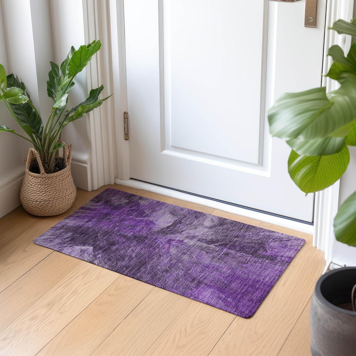 Purple Rectangular Machine-Washable Synthetic Area Rug